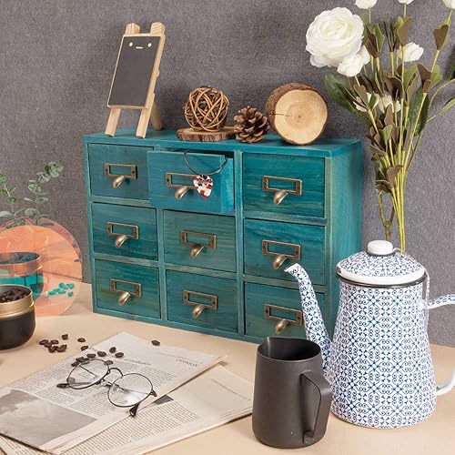 Miniatura 2 de 9 Drawers Library Card Catalog Cabinet with Labels Apothecary Cabinet Tabletop Apothecary Chests and Cabinets Herb Storage Box Wooden Desk Drawer