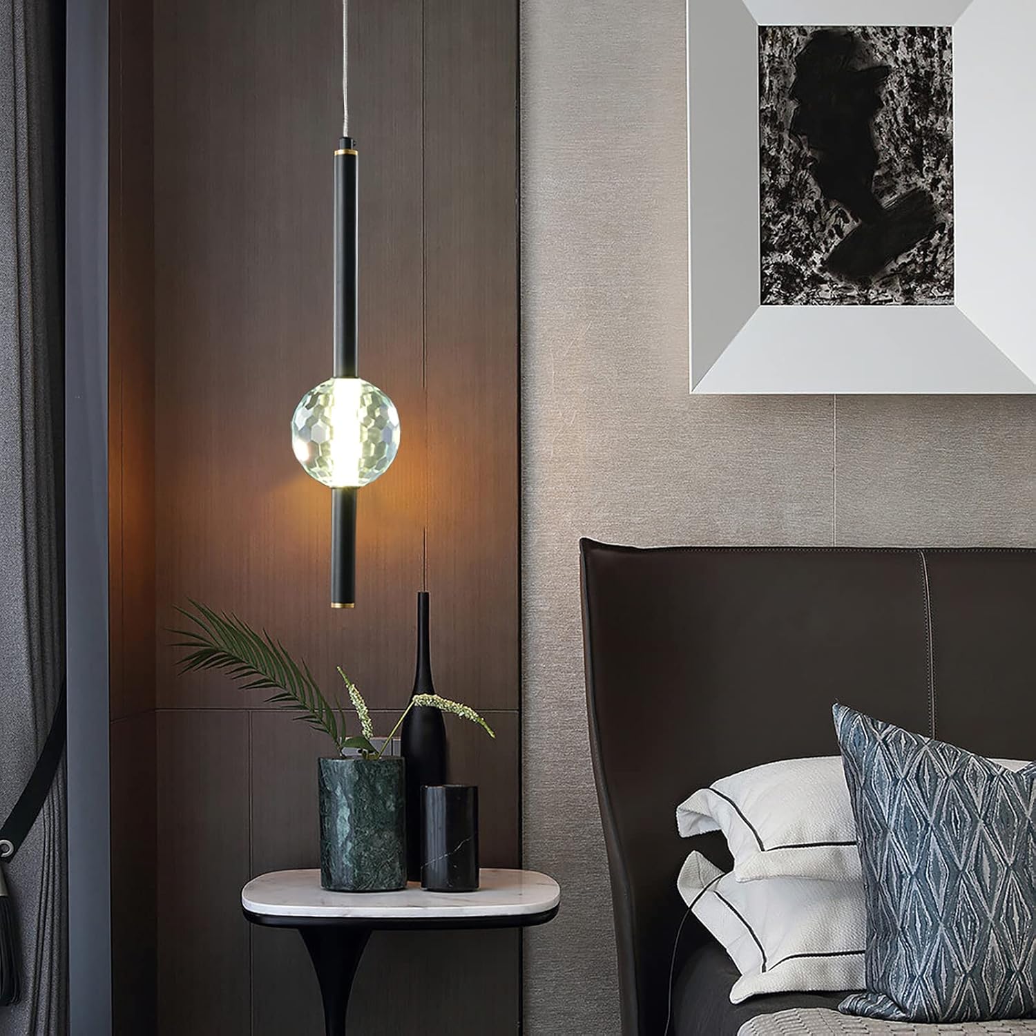 Kitchen Light Fixtures Ceiling Dimmable LED Modern Black Mini Pendant Lighting with Crystal Pendant Light for Kitchen Island Bedroom Hallway Entryway Black (3-Pack)