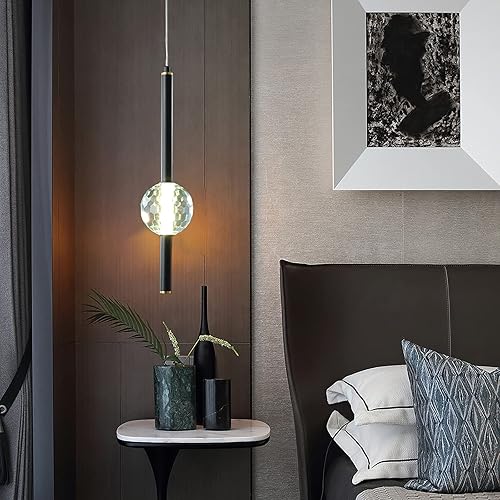 Miniatura 5 de ADCTHOME Lámparas de cocina de techo regulables LED modernas de color negro, mini iluminación colgante con luz colgante de cristal para cocina,