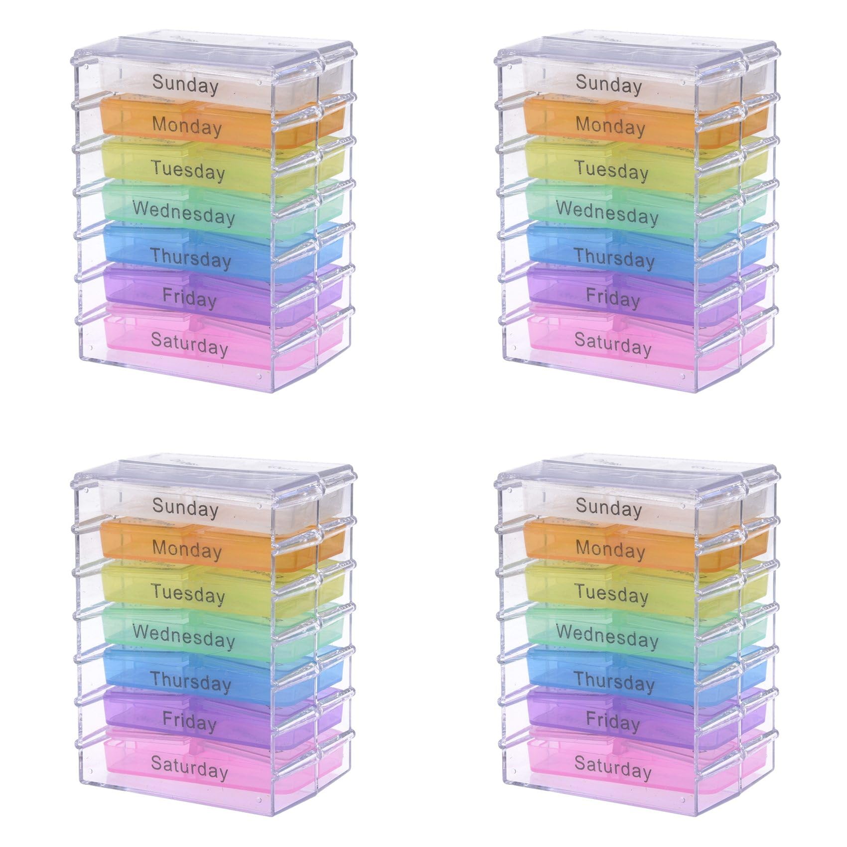Vjsujehgy 4X Medicine Weekly Storage Pill 7 Day Tablet Sorter Box Container Case Organizer
