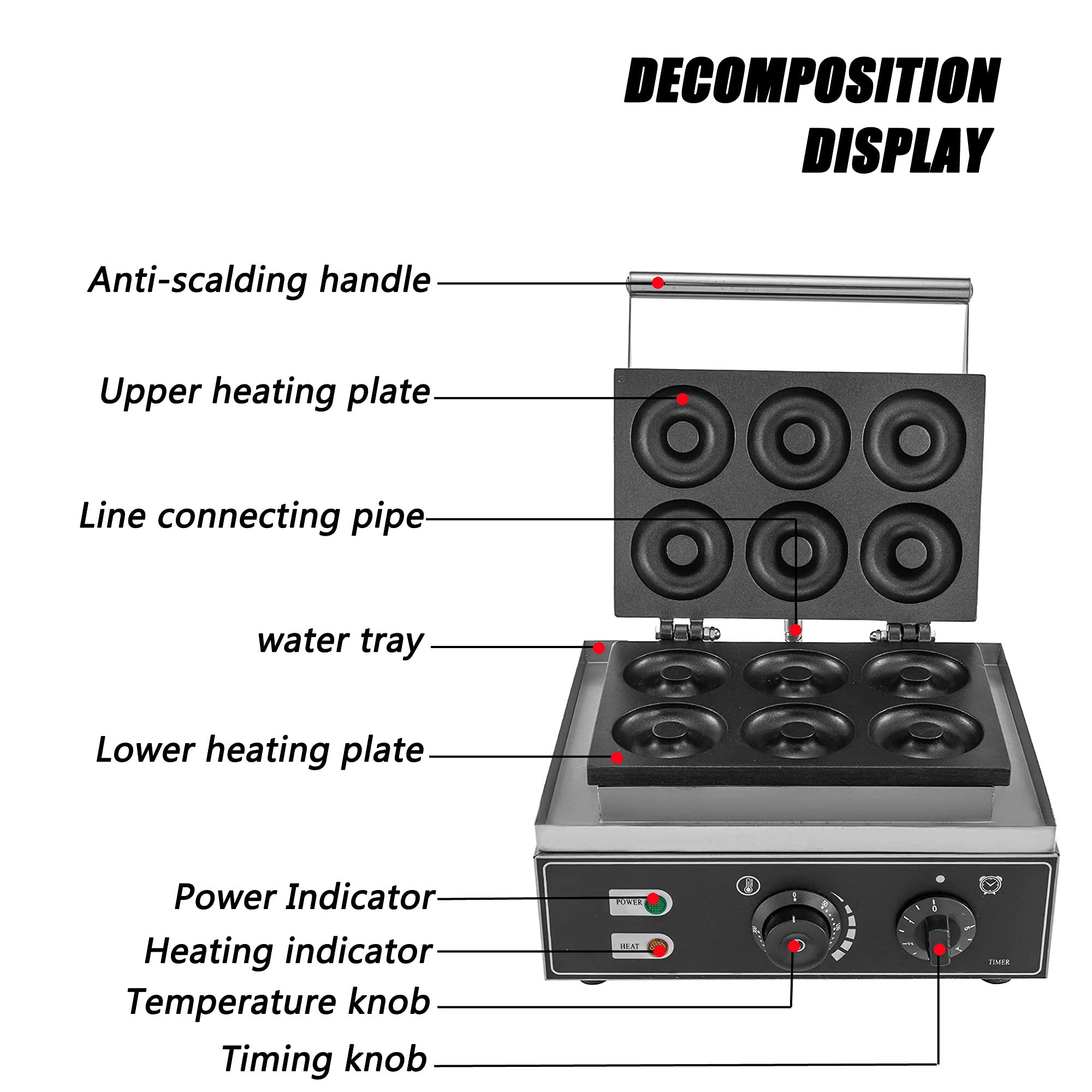 Machine À Beignets Commerciale 1550W, Avec 6 Trous, 50-300 ℃, Moule De Cuisson De Beignets, Gaufres, Beignets, Friteuse À Beignets, Utilisation Pour Boulangerie Professionnelle, Magasin De Desserts,