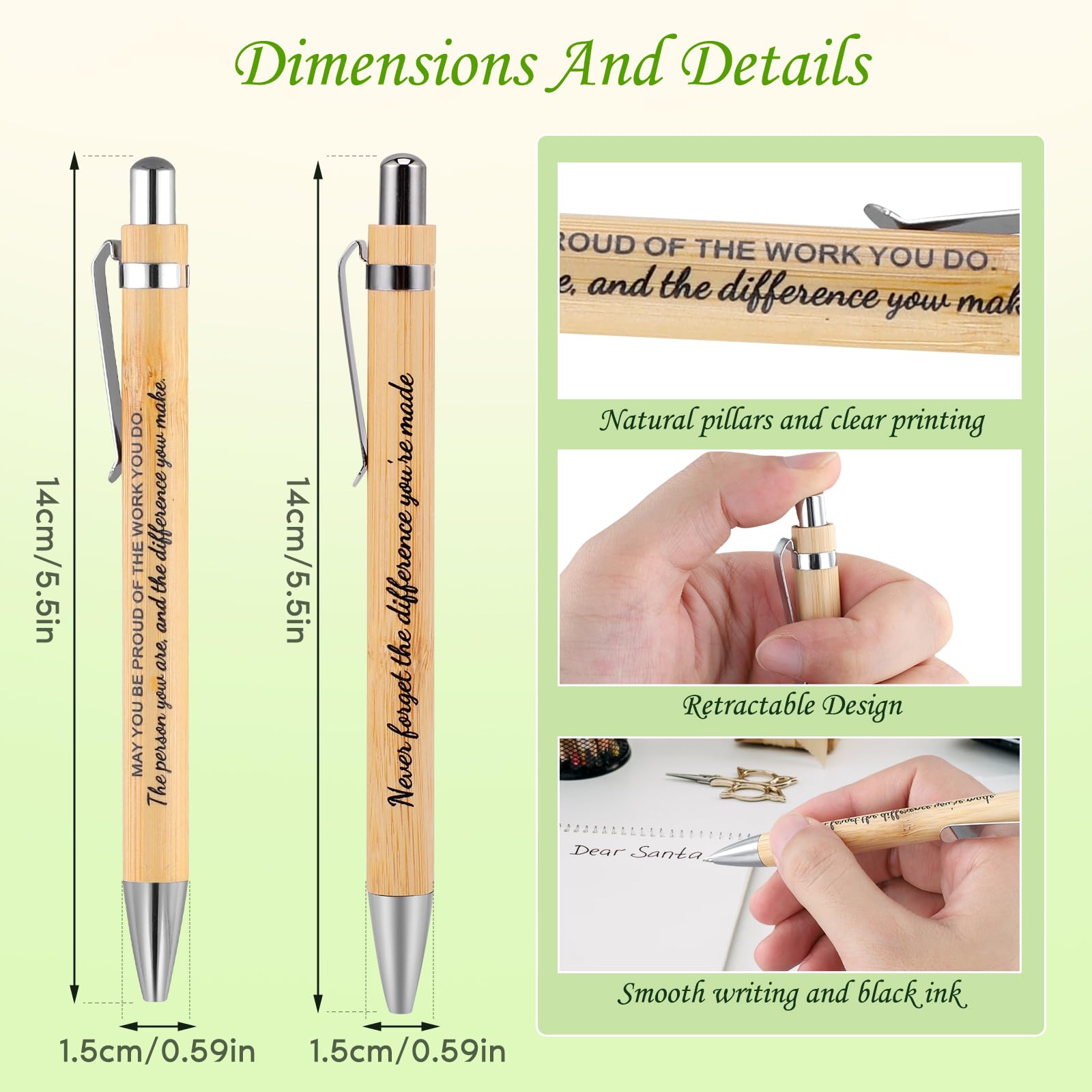 60 PCS Thank You Gift with Motivational Pens,20 Sets Employee Appreciation Gifts with Personalised Bamboo Ballpoint Pens,DIY Thank You Cards & Organza Bag,Gifts for Colleagues,Teachers,Friends,Nurses - Image 2