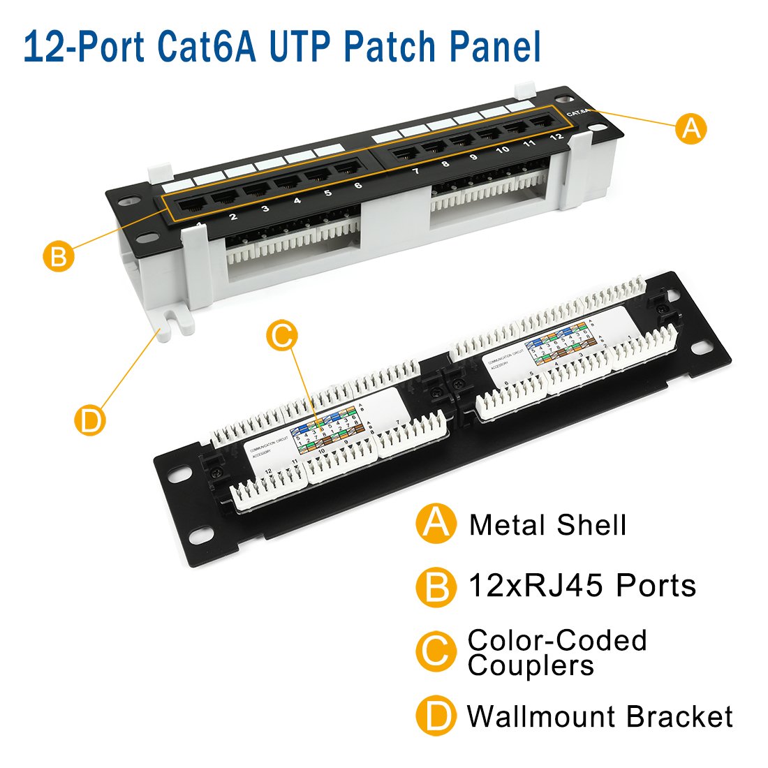 sourcing map 12-Hafen Kat.6 UTP-Unsheilded Patch Panel RJ45 Ethernet mit Wandhalterung