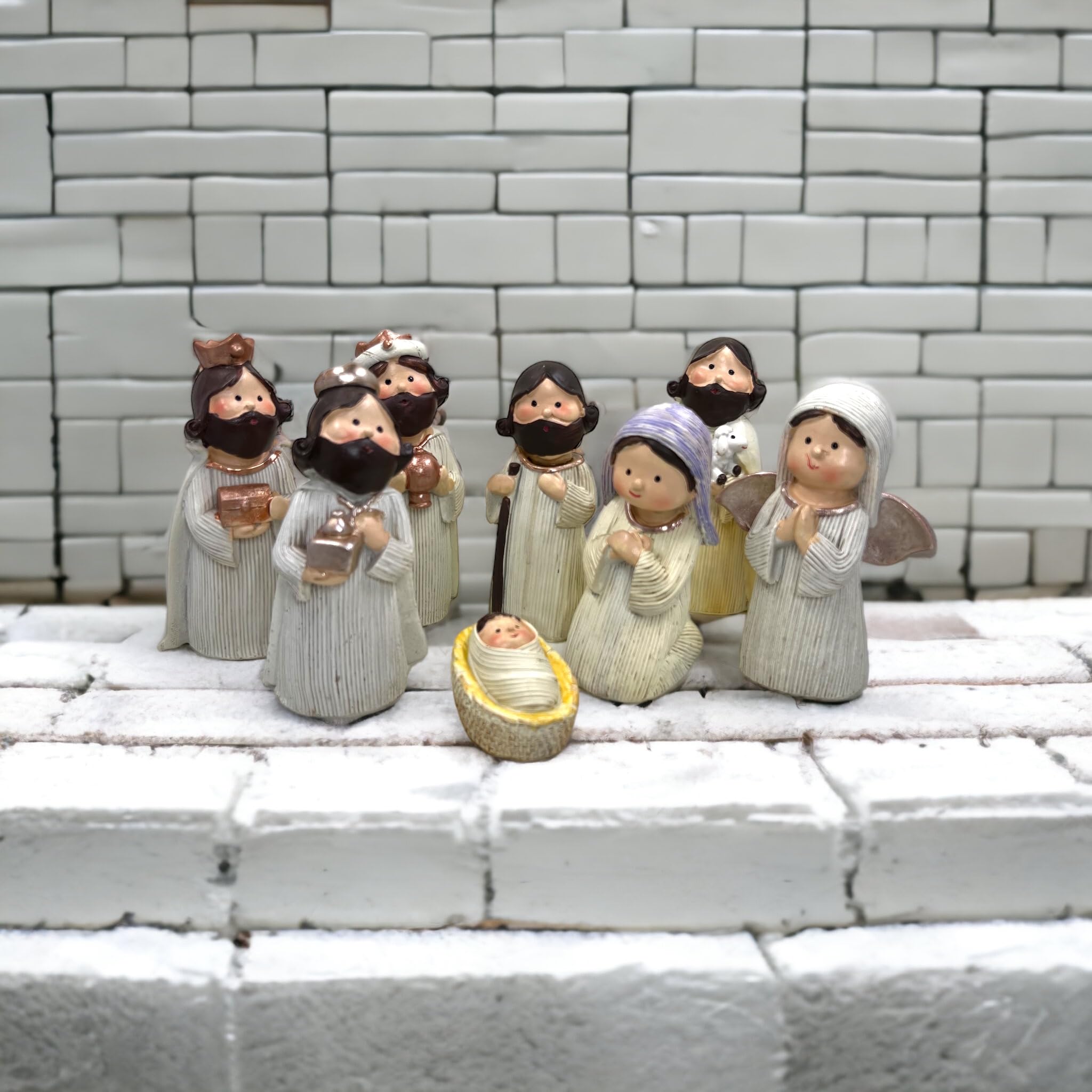 MIJOMA Magnifiques figurines de crèche pour crèche de Noël - Figurines en pierre artificielle peintes à la main - Décoration de Noël parfaite dans différents ensembles et styles au choix (8 pièces