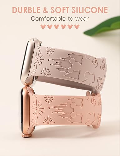 Miniatura 2 de Girovo Paquete de 2 correas de dibujos animados compatibles con Apple Watch de 384041424445461.929 in para mujer, correa de silicona suave grabada