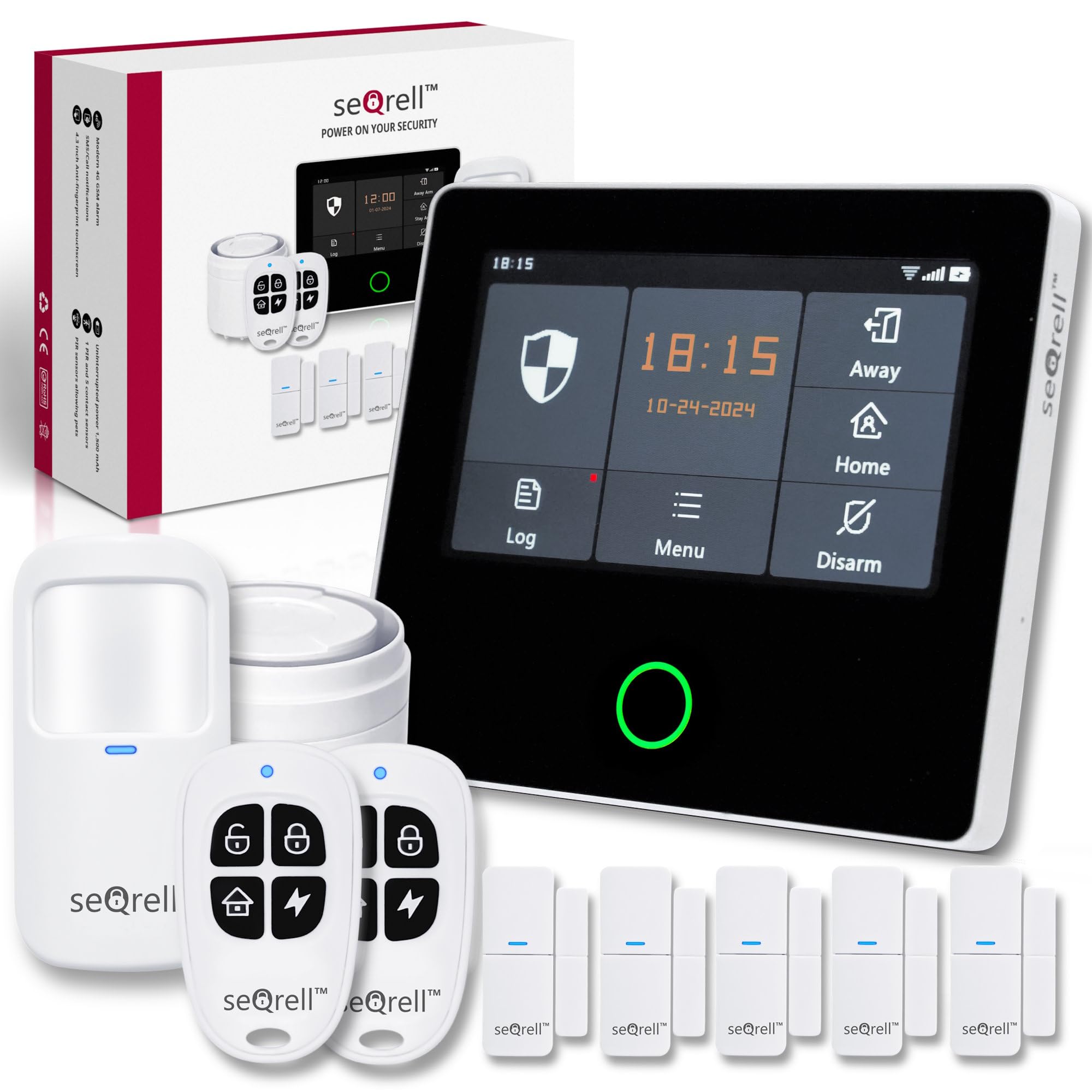 Kit Alarma Casa con Aviso al Movil, Sistema de Alarma para Casa WiFi y 4G gsm sin cuotas con Pantalla Táctil 4.3” y Batería de 1500 mAh, Aplicación Tuya Smart Life, Alexa y Google, SQ4324C