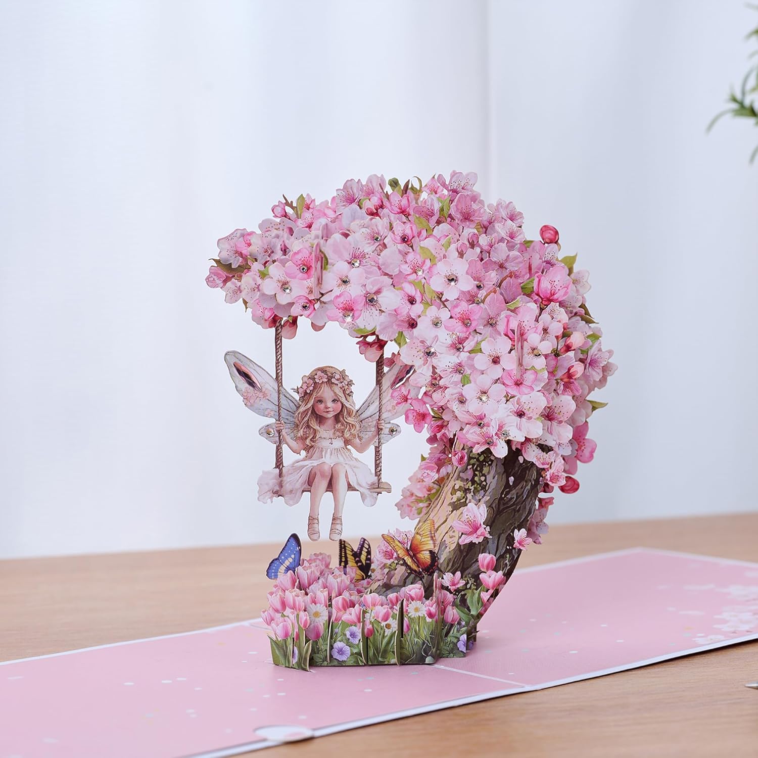 3D Pop Up Fairy Garden Birthday Cards, Cute Greeting Gift Cards With Colorful Rhinestones for Girls, Daughters, Granddaughters, Nieces, Girlfriend All Occasion-Includes Notecard & Envelope(Pink) - Image 6