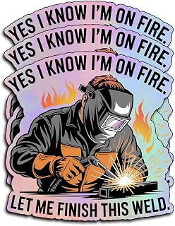 3Pcs Yes I Know I'm on Fire Let Me Finish This Weld Sticker Welding Decals Welder Stickers for Welding Hood Let Me Finish Sticker for Laptop Water Bottle Phone Car Helmet Hard Hat Gifts 3 Inch