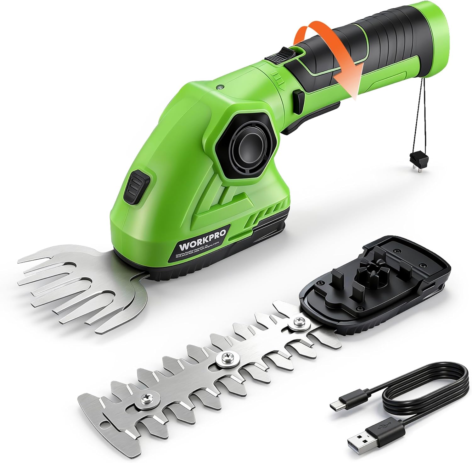 WORKPRO Cordless Grass Shear & Shrubbery Trimmer - 2 in 1 Handheld Hedge Trimmer 7.2V Electric Grass Cutter 2.0Ah Rechargeable Lithium-Ion Battery and USB Cable Included