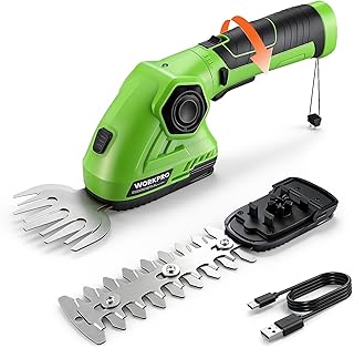 WORKPRO Cordless Grass Shear & Shrubbery Trimmer - 2 in 1 Handheld Hedge Trimmer 7.2V Electric Grass Cutter 2.0Ah Rechargeable Lithium-Ion Battery and USB Cable Included