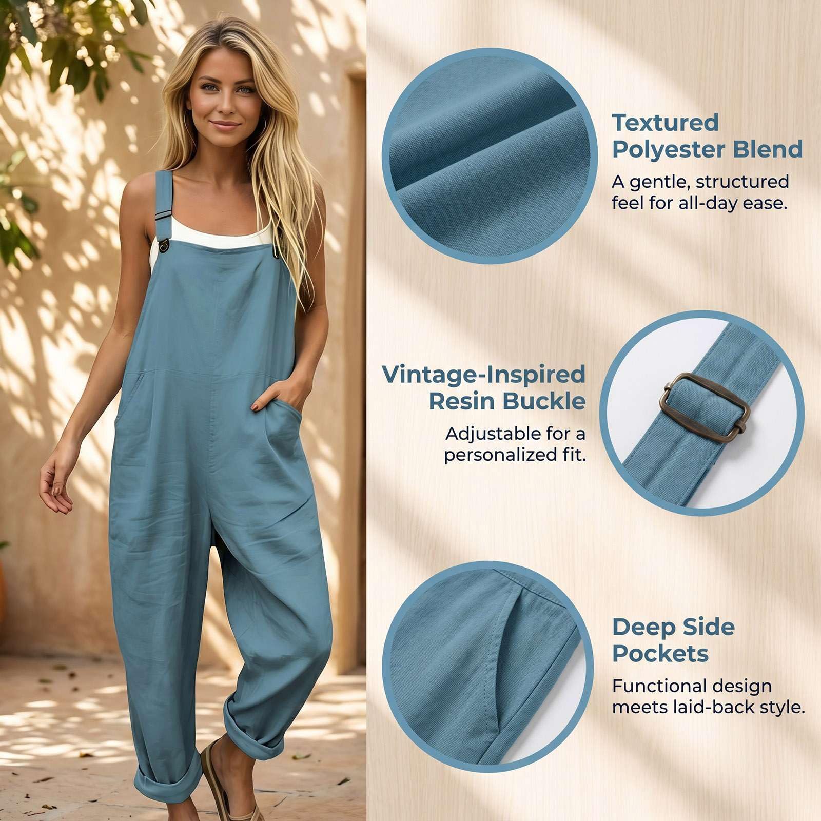 Salopette Donna Estiva Lunga in Lino, Tuta Intera Elegante Stampa Boho Chic, Tuta Pantaloni Baggy Curvy con Tasche e Bretelle, Jumpsuit Gamba Larga Leggera Comoda per Mare Vacanza