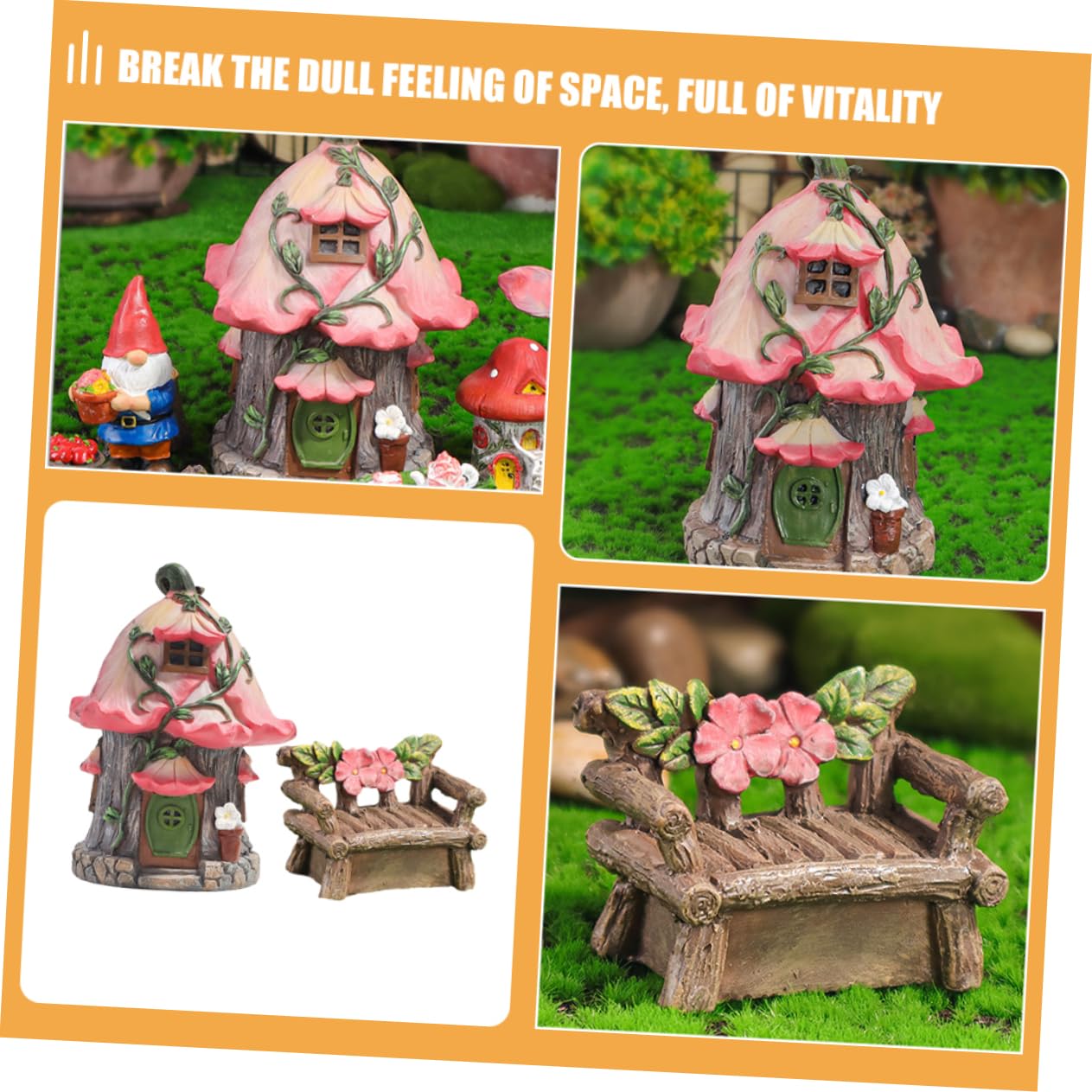 VANZACK Casa de Resina Decorativa para Jardín, 1 Juego, Delicada