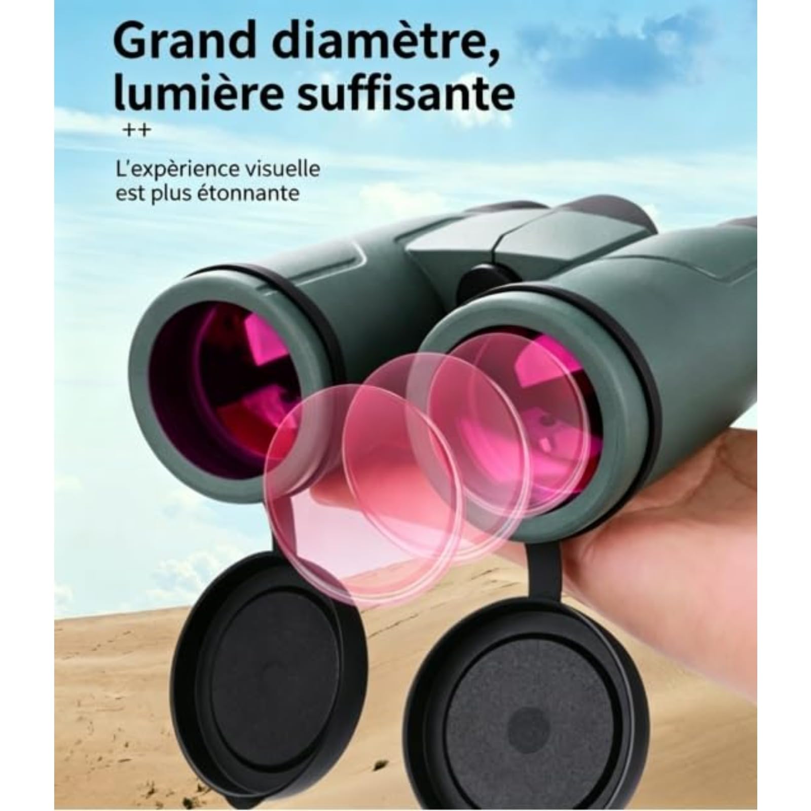 Kersens Jumelles Original FR, Jumelle Adultes Puissante 10x42 Vision Nocturne, Étanches Et Portables IPX7 Compactes pour L'observation des Oiseaux, Les Voyages (Vert)