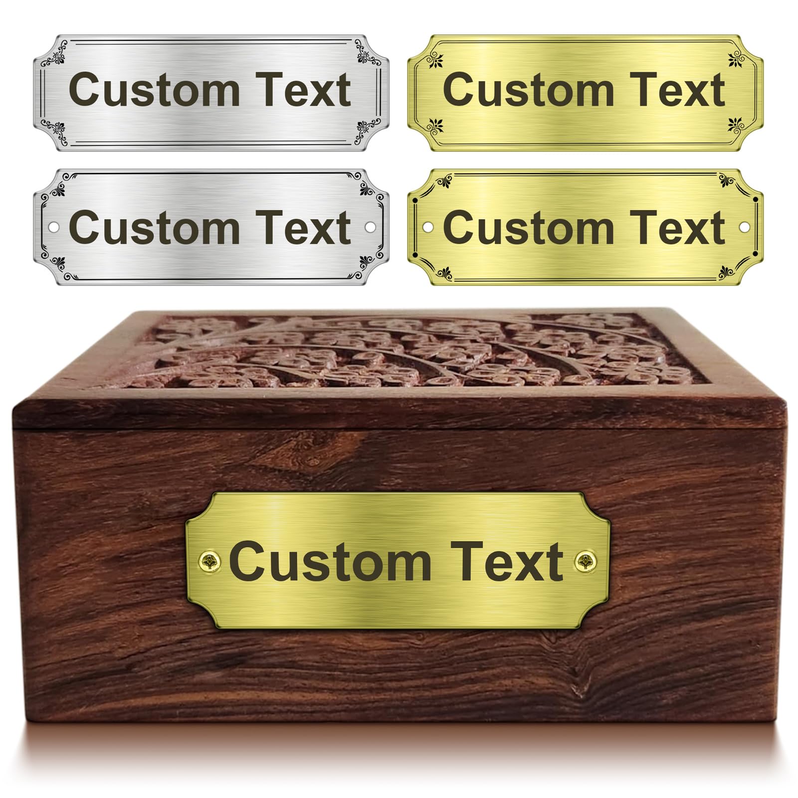 Stainless Steel Personalized Name Plate - Custom Plaque, Name Tag, Badge, Label, Sign - Metal Nameplates for Trophy, Award, Memorial, Graduation Plaque (Adhesive)