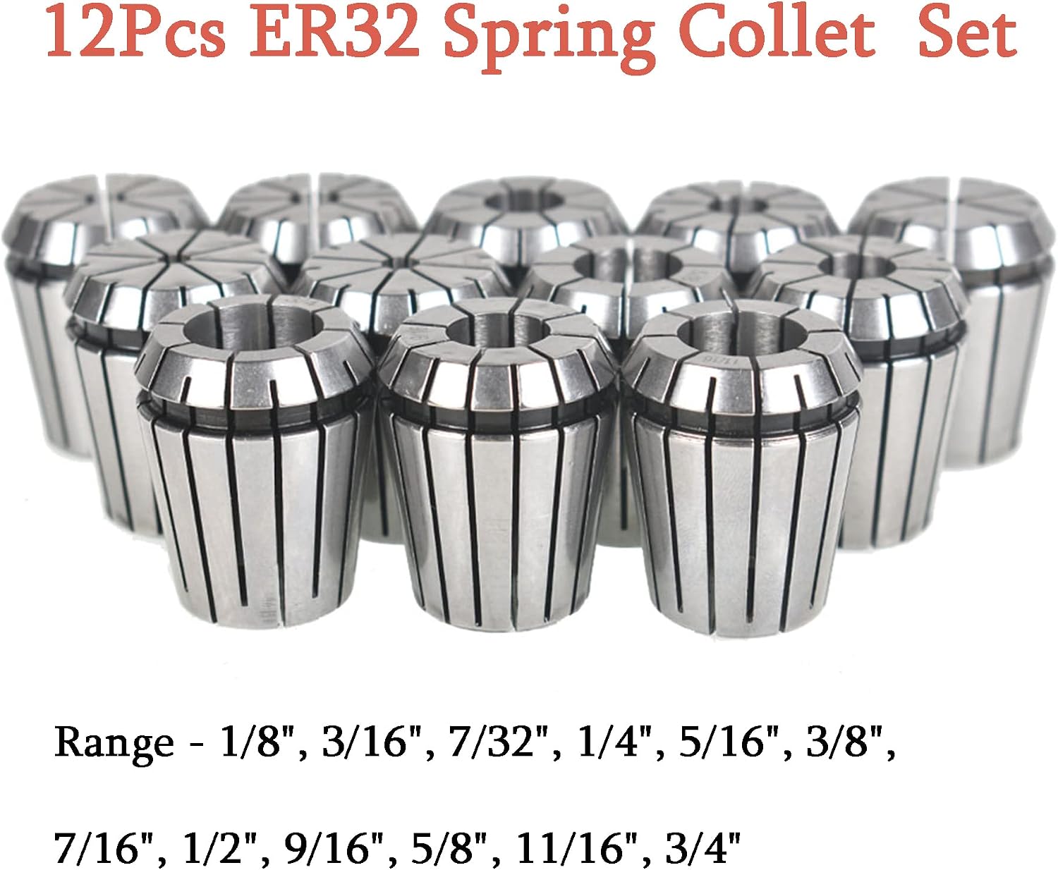 kimllier 12Pcs Carbon Steel ER32 Spring Collet Set 1/8-3/4 Inch Fit for CNC Milling Lathe Tool and Engraving Machine