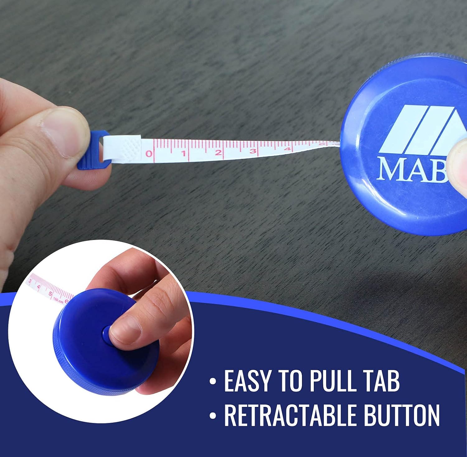 MABIS Retractable Tape Measure, Compact Flexible Measuring Tape, Body Tape Measure, 60 Inches, Blue