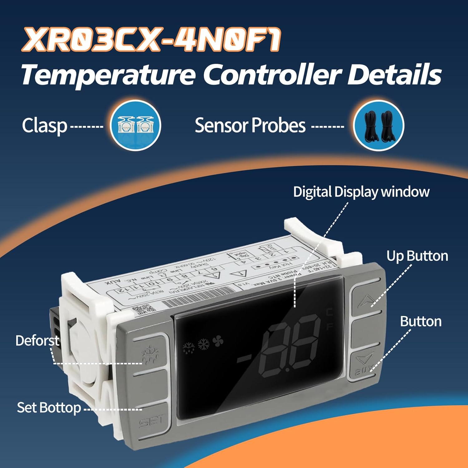XR03CX-4N0F1 Temperature Controller with Sensor Probe, 120V Digital Thermostat Controller Compatible with Dixell Programmable Refrigerators/Freezers, Single NTC Probe + Alarm Relay