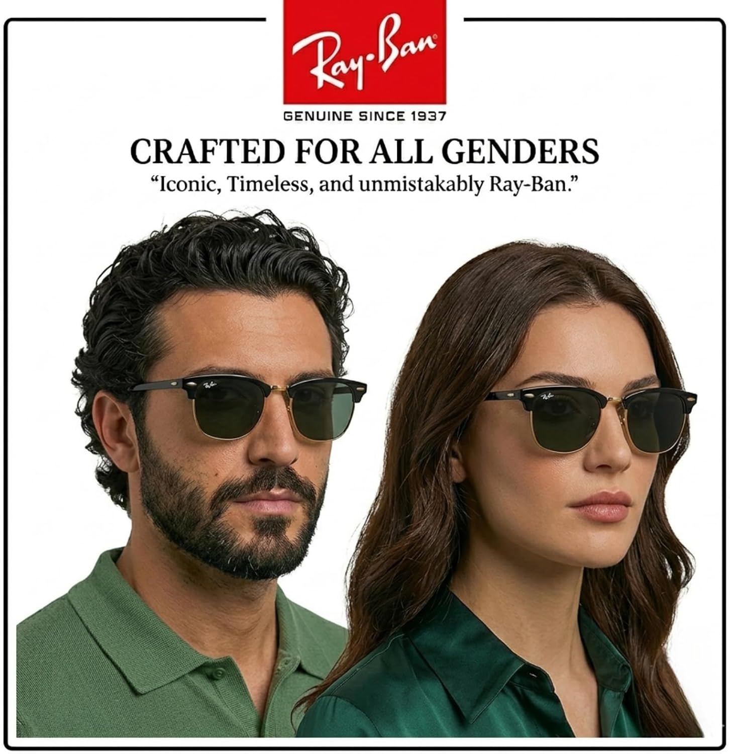 Ray-Ban RB3016 CLUBMASTER CLASSIC Square Shaped Sunglasses for Men & Women with Official RAYBAN Eyewear Kit