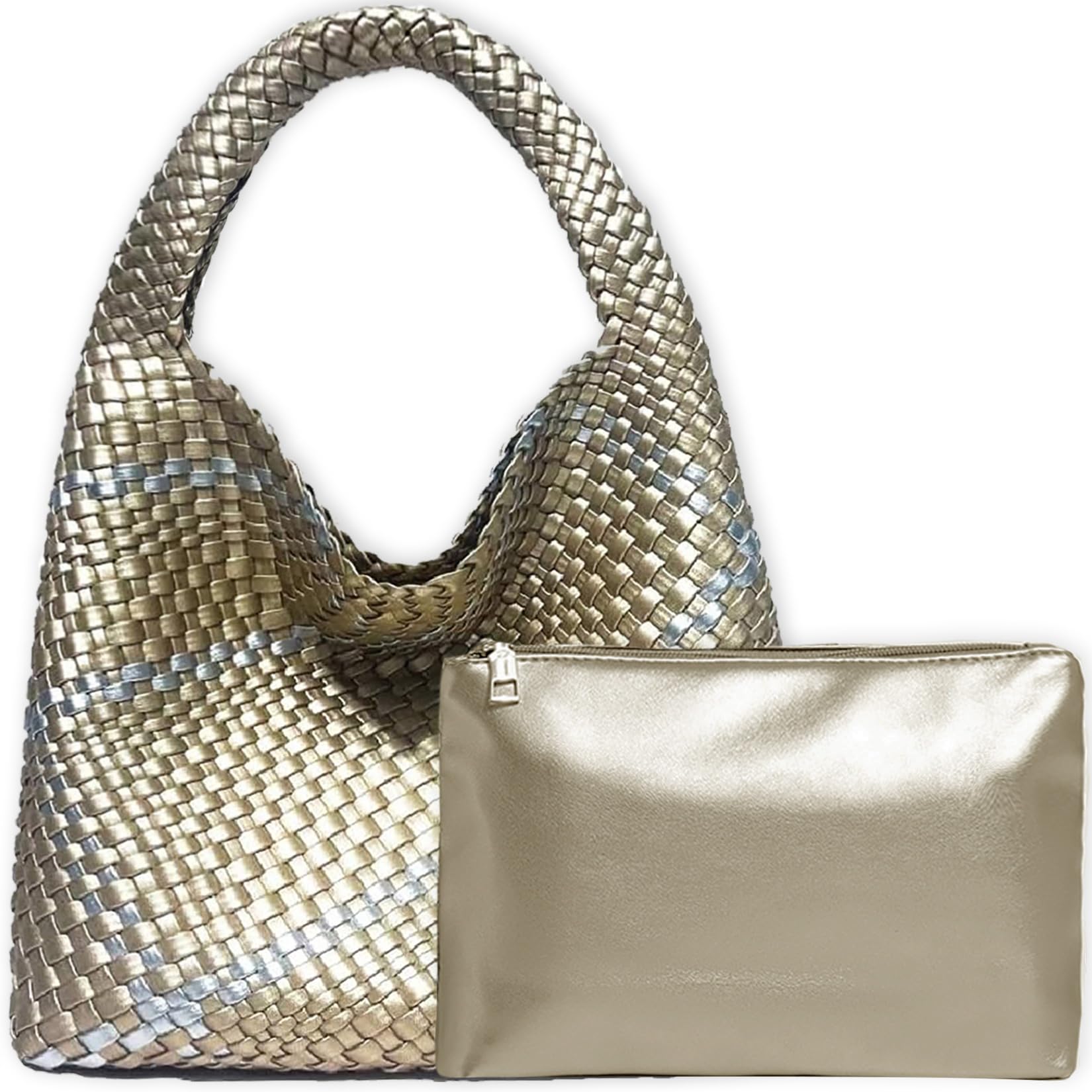 JINMANXUEWomen Vegan Leather Hand-Woven Tote Handbag Fashion Shoulder Top-handle Bag All-Match Underarm Bag with Purse