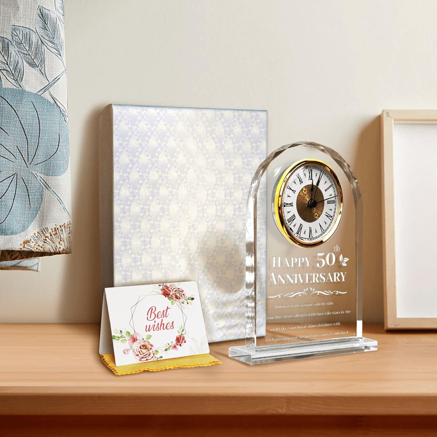 50th Wedding Anniversary Clock Gifts for Couples - Elegant Crystal Glass Clock Keepsake for Husband & Wife - Unique Home Decor for 50 Years of Marriage - Image 6