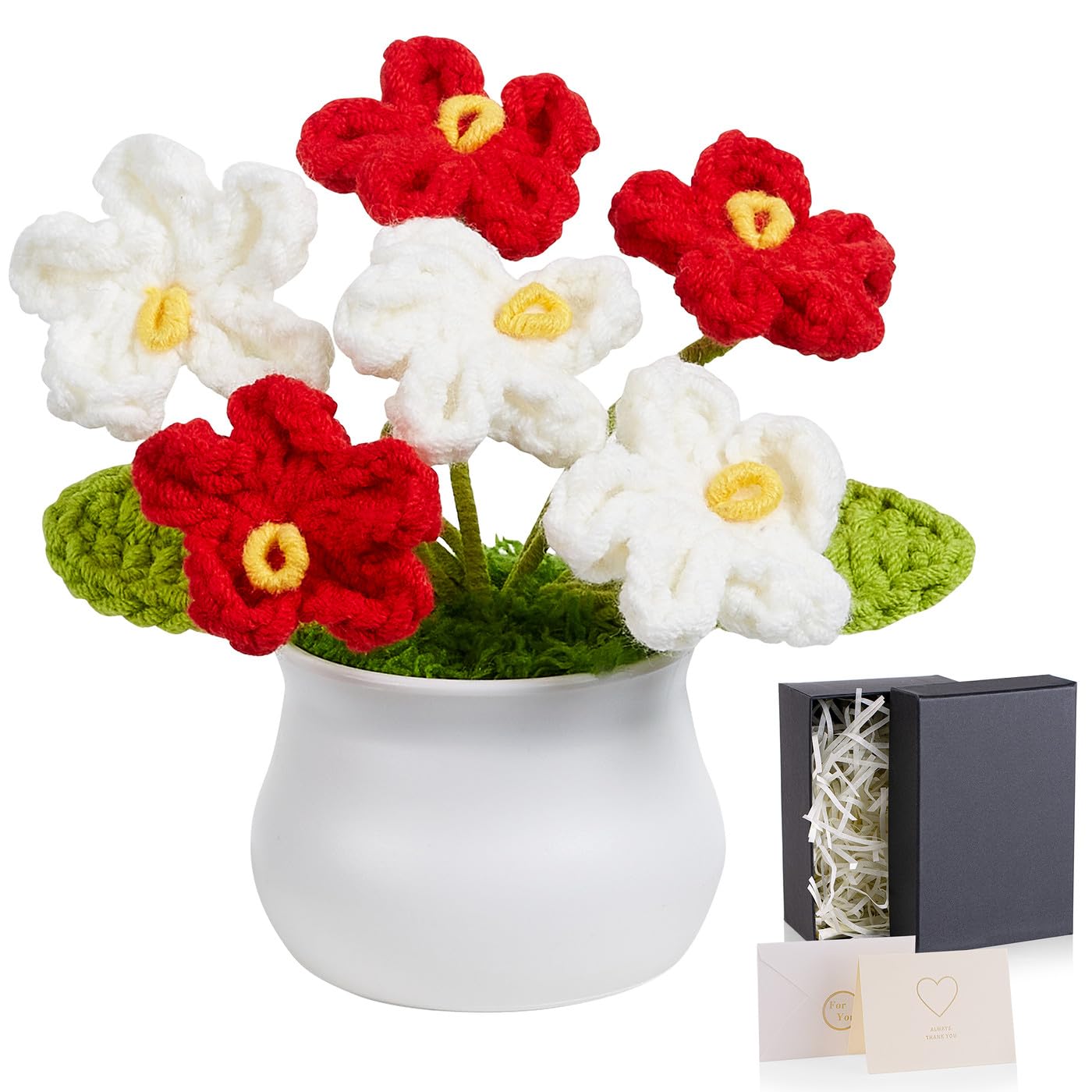 LAIDANLA White-Red Forget Me Not Crochet Flowers Handmade Knitted Flowers