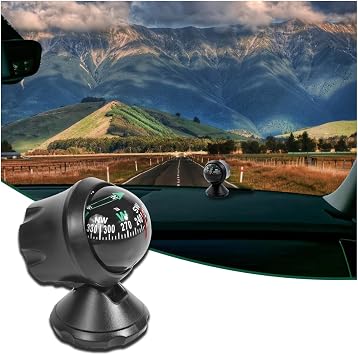 Car Compass Ball, Dash Mount Adjustable Compass Ball with Bottom Stick, Navigation Hiking Direction Pointing Guide Ball for Marine Boat Truck Caravan Outdoor, Universal Car Accessories