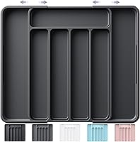Kitsure Adjustable Cutlery Drawer Organizer - Expandable Kitchen Utensil Tray for Spoons Forks Knives, Black 12.13" x 1.54" x 8.07"-13.90"