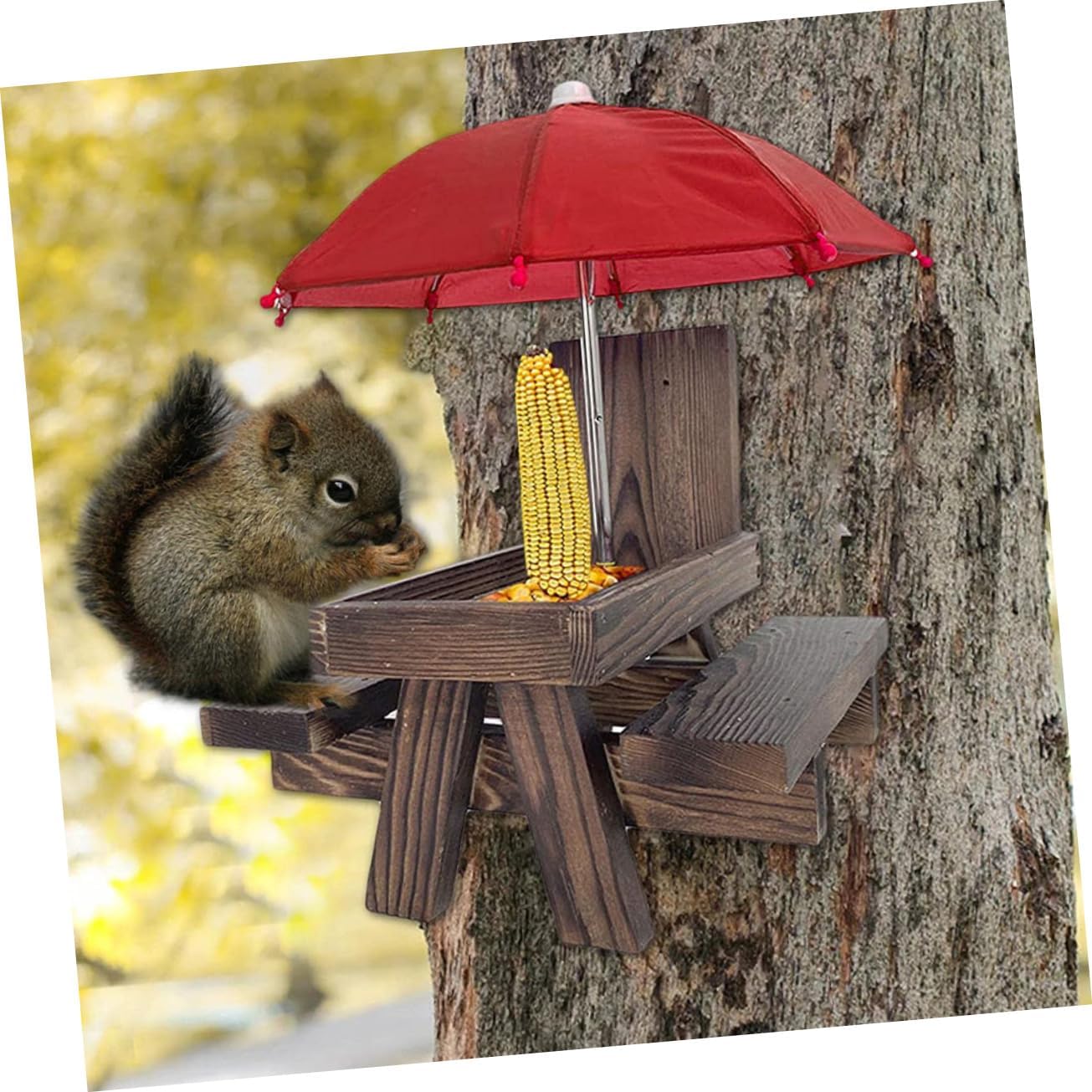 BESPORTBLE 1 Set Squirrel Feeder Table with Umbrella Corn Cob Holder Outdoor Feeding Station for Squirrels Easy to Clean Sturdy Design for Wildlife Viewing
