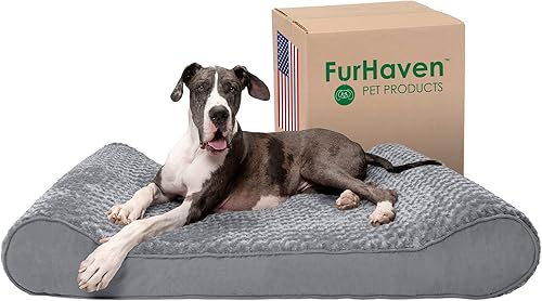 Furhaven - Cama ortopédica de piel sintética ultraafelpada y gamuza para perro, con funda extraíble lavable, color gris, gigante (3XL)