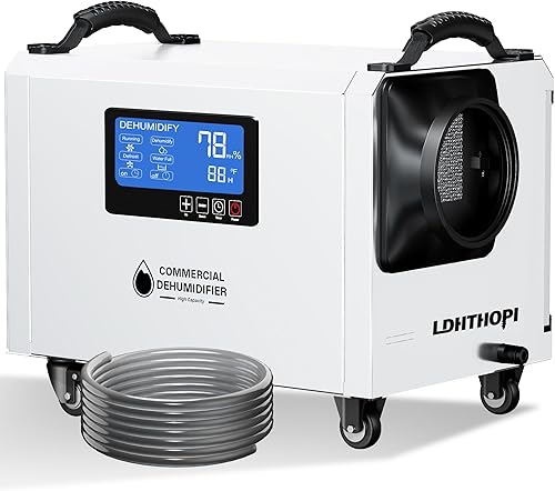LDHTHOPI 145 Pint Commercial Dehumidifier with Drain Hose for Crawl Spaces Basements Industry Water Damage Unit Restoration, Up to 6000 Sq.Ft, Auto