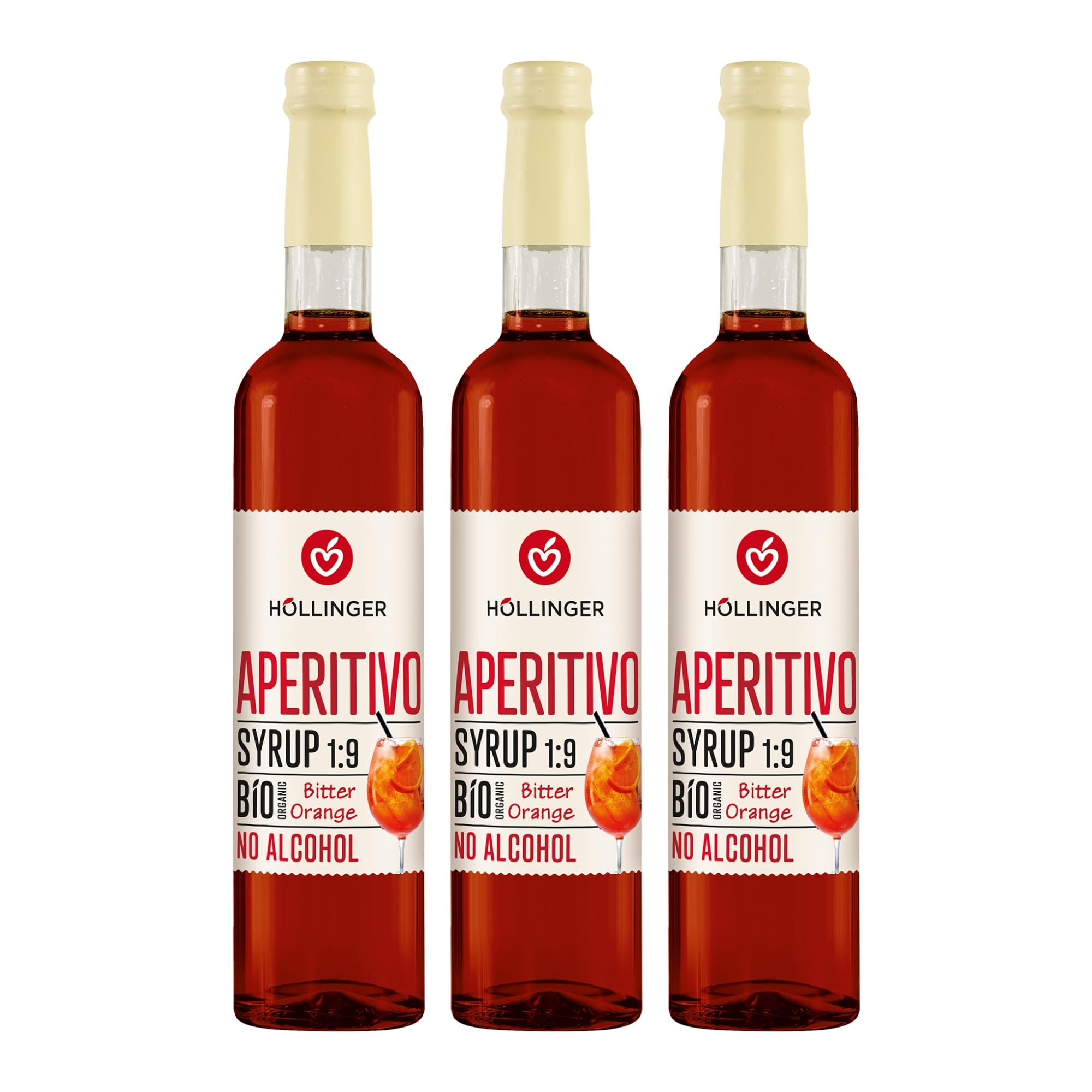 Höllinger Sirop à cocktail bio aperitivo - vegan, bouteille en verre 3x500ml - cocktail sans alcool