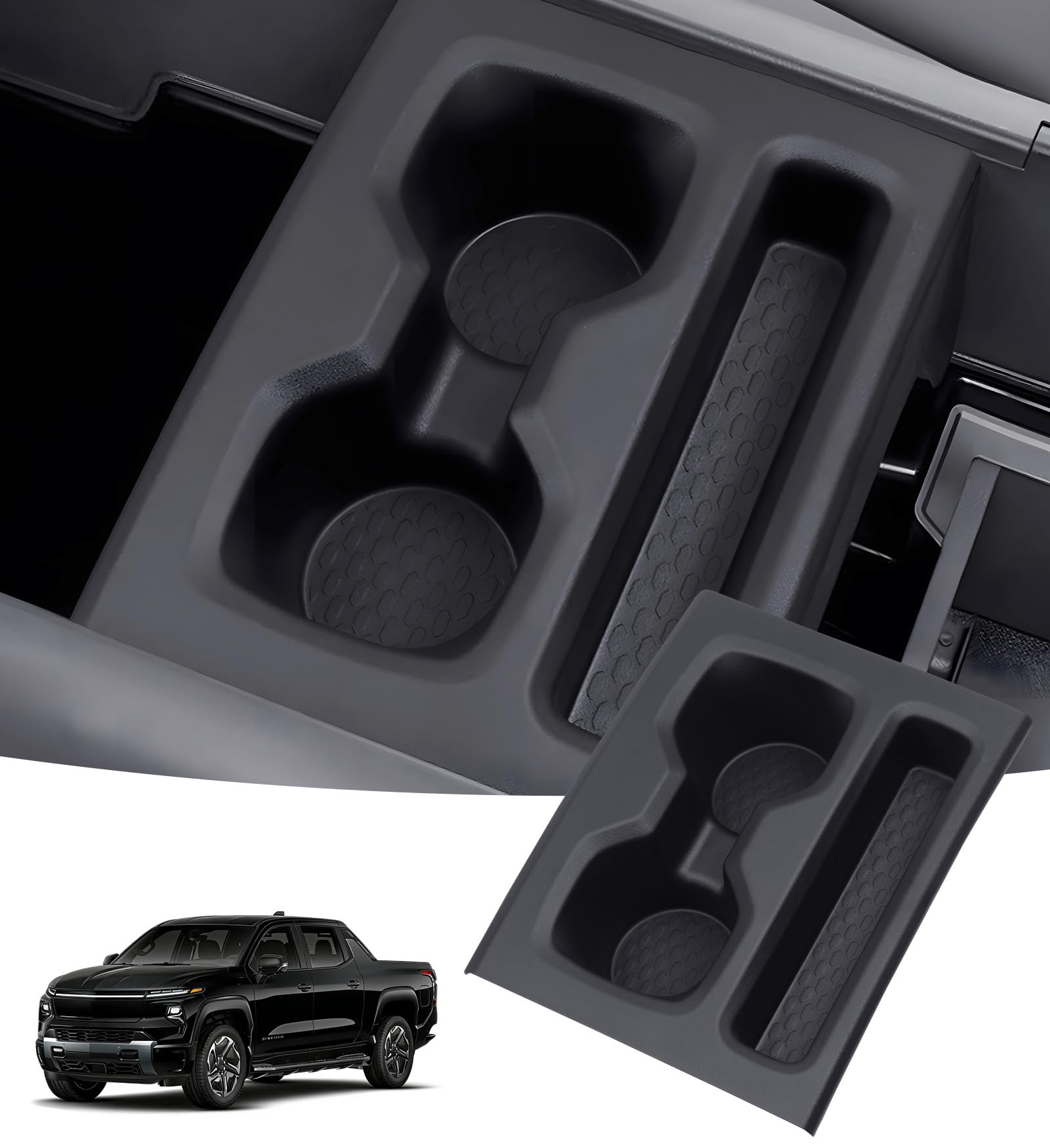 Cup Holder Inserts for Chevrolet Silverado EV WT 2026 2025 2024 (Not for RST/LT), Interior Accessories TPE Center Console Car Cup Holders Covers Protector, Black
