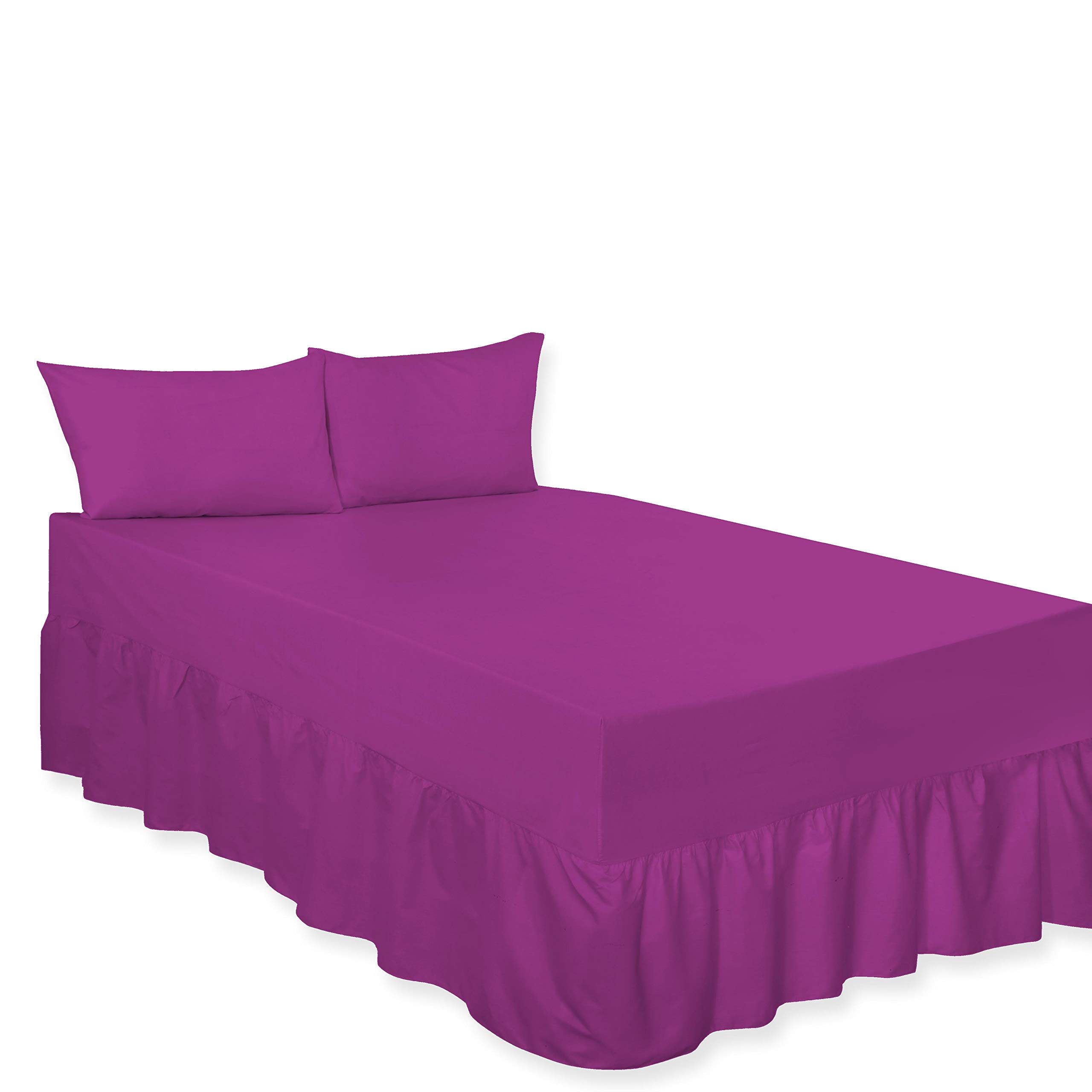Arlinens Plum Frilled Valance Sheets For Super King Bed Extra Deep Plain Dyed Polycotton Sheet (,180 X 200 + 39Cm)