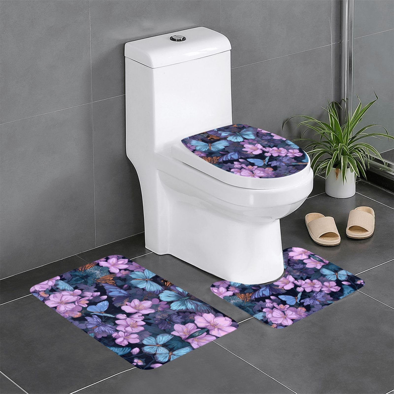 Tapis de bain antidérapant à séchage rapide motif fleurs et papillons pour sol sécurisé