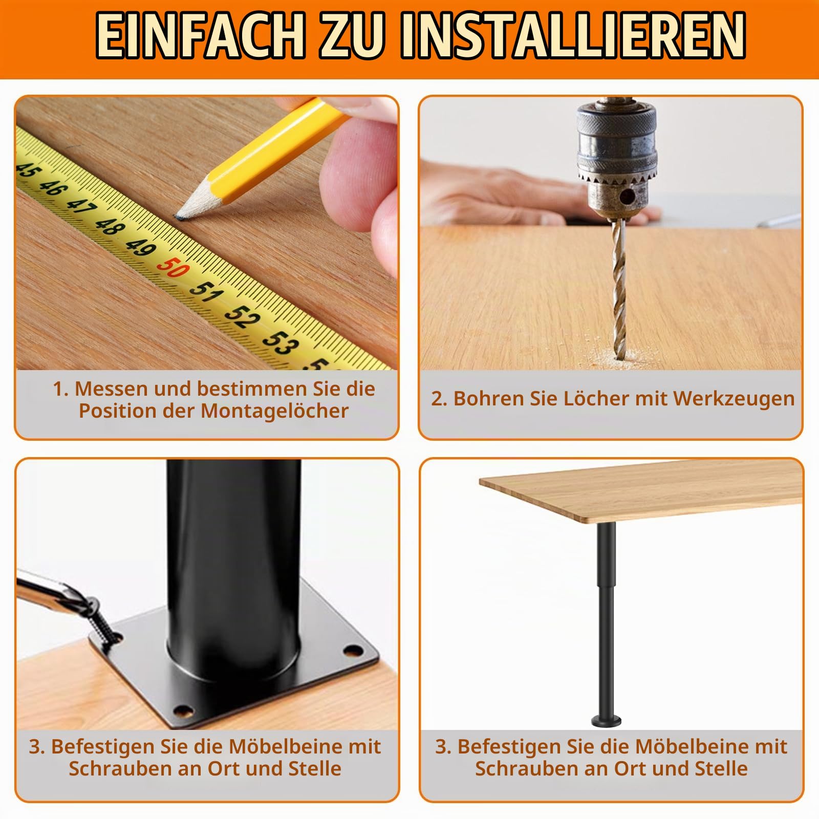 2er-Set Höhenverstellbare Tischbeine (72–110 cm) – Robuste Metallbeine für Schreibtisch, Stehtisch, Küchentisch, Bürotisch, Café & Restaurant – Tragkraft bis 200 kg (Schwarz)