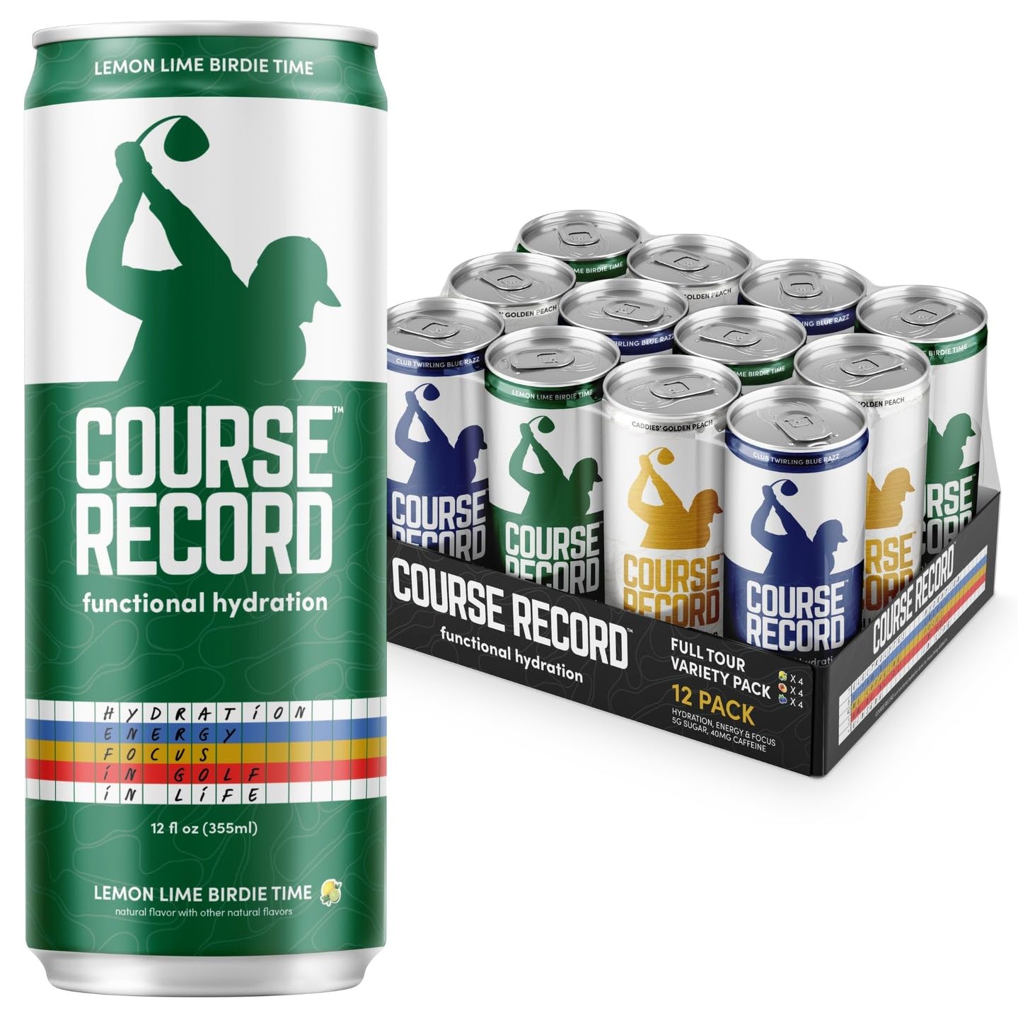 Functional Hydration Drink for Golfers COURSE RECORD Variety Pack Electrolytes Calm Energy Focus Healthy Sports Drink 12-Pack 12oz