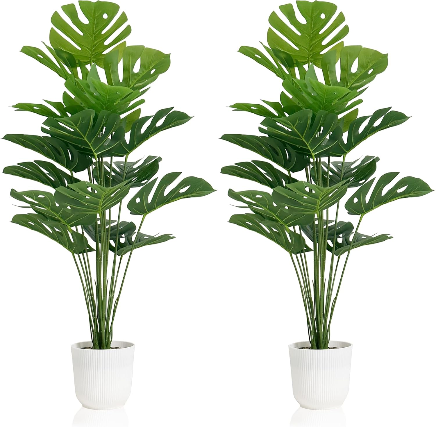 SAJANDAS Set of 2 Artificial Monstera Deliciosa Plants in Pots, Fake Tropical Trees with Greenery Leaves Stems, 32 Inch Faux Swiss Cheese Floor Plants for Home Porch, Garden, Office, Store Decor SAJANDAS Set of 2 Artificial Monstera Deliciosa Plants in Pots, Fake Tropical Trees with Greenery Leaves Stems, 32 Inch Faux Swiss Cheese Floor Plants for Home Porch, Garden, Office, Store Decor