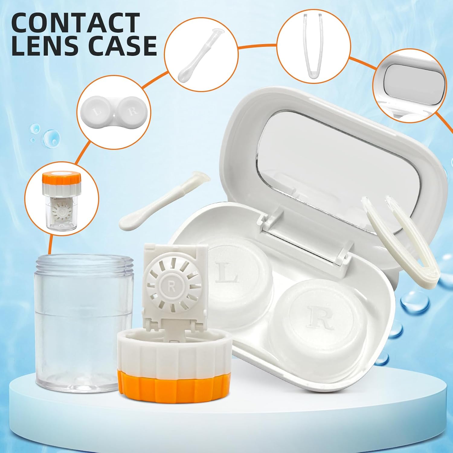 Contact Lens Case with Cleaner Washer, Cute Cat Portable Colored Contact Lenses Applicator Removal Tool Kit with Mirror Solution Bottle for Daily Outdoor Office Travel