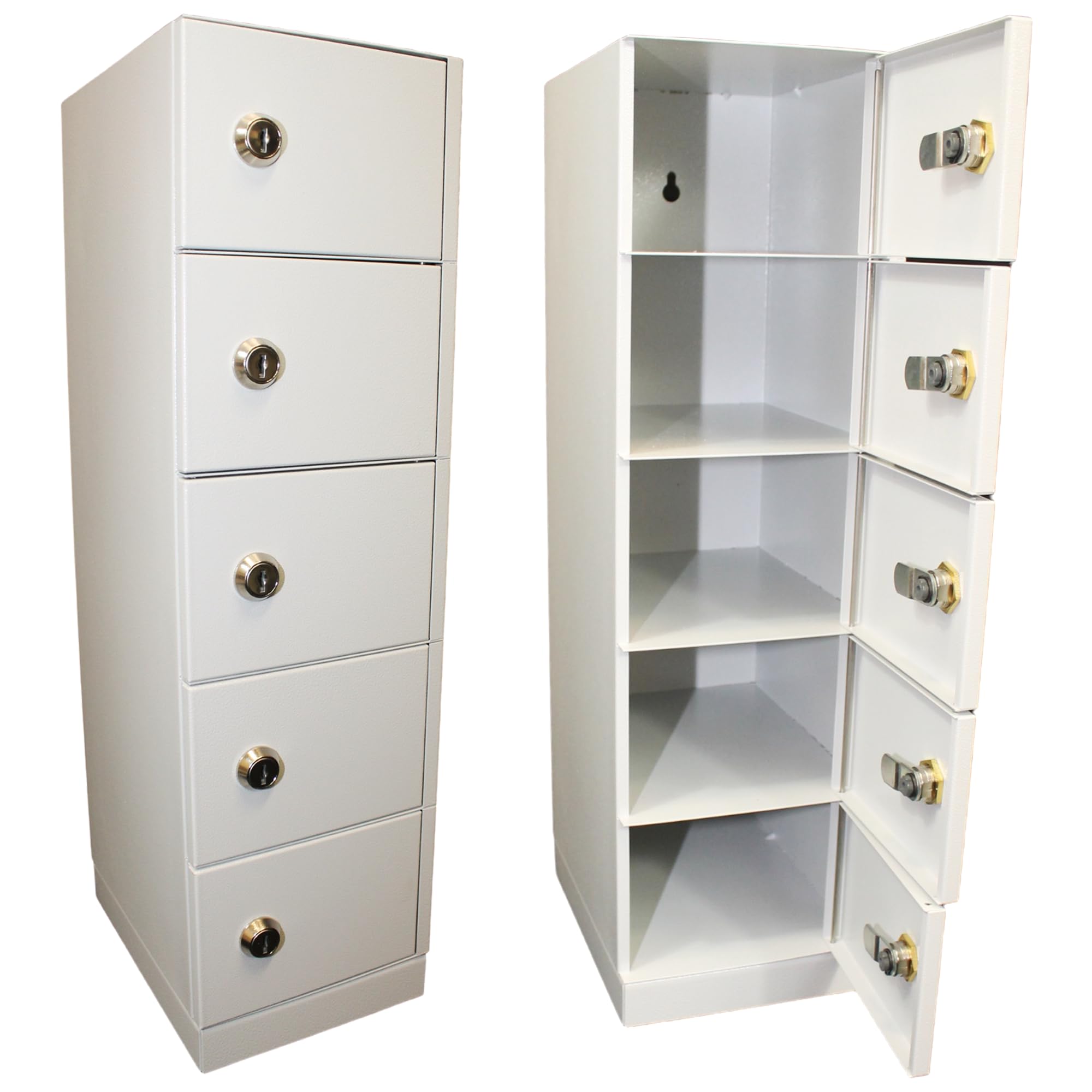 LEOMAR Armadietto Portatelefoni per Aziende e Scuole, Armadio di Sicurezza in Acciaio per Smartphone, 5 Scomparti con Chiavi, Cassetta da Parete 53 × 15 × 20 cm, Colore Grigio