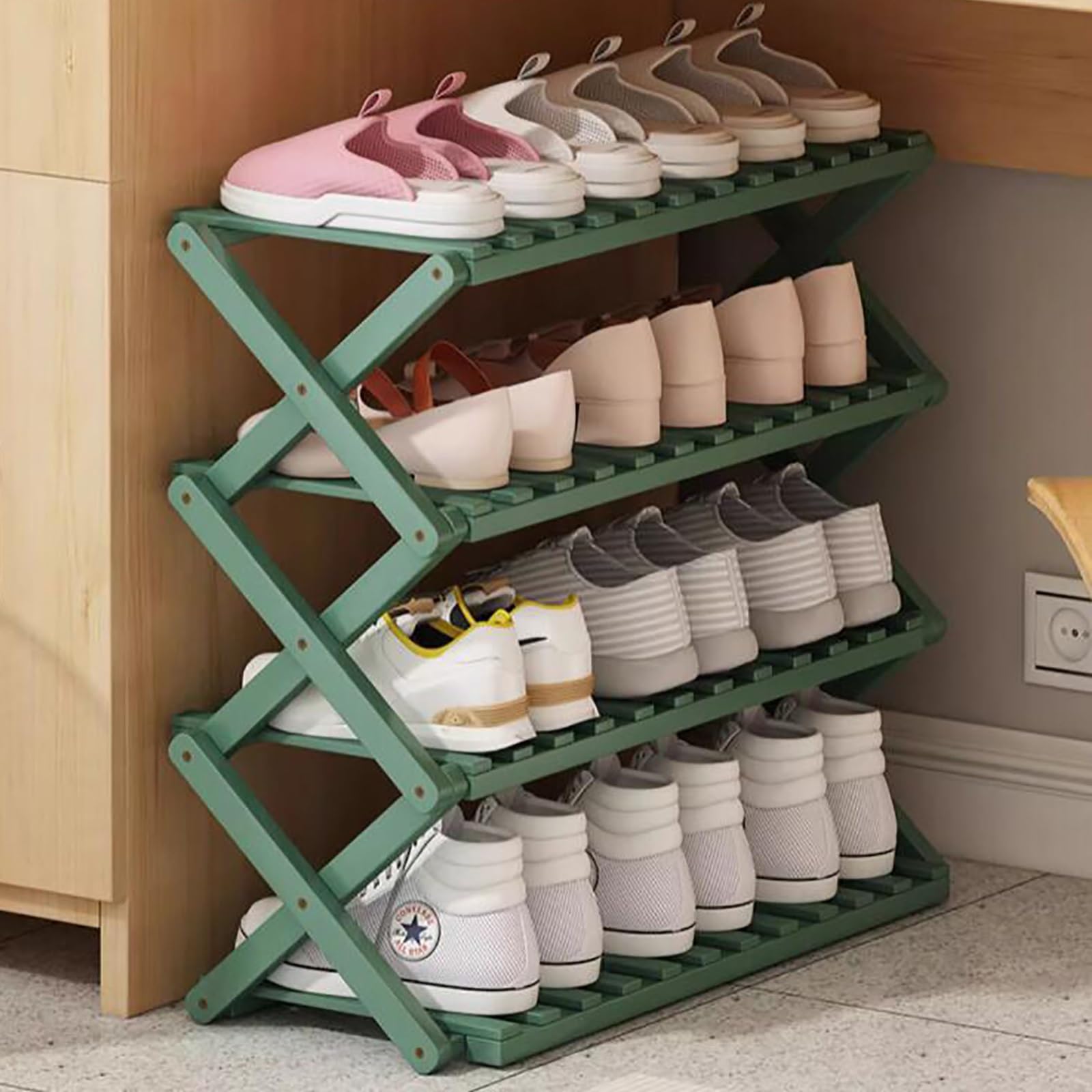 Zapatero plegable de bambú para zapatos multicapa y organizador de 4 niveles 70cm