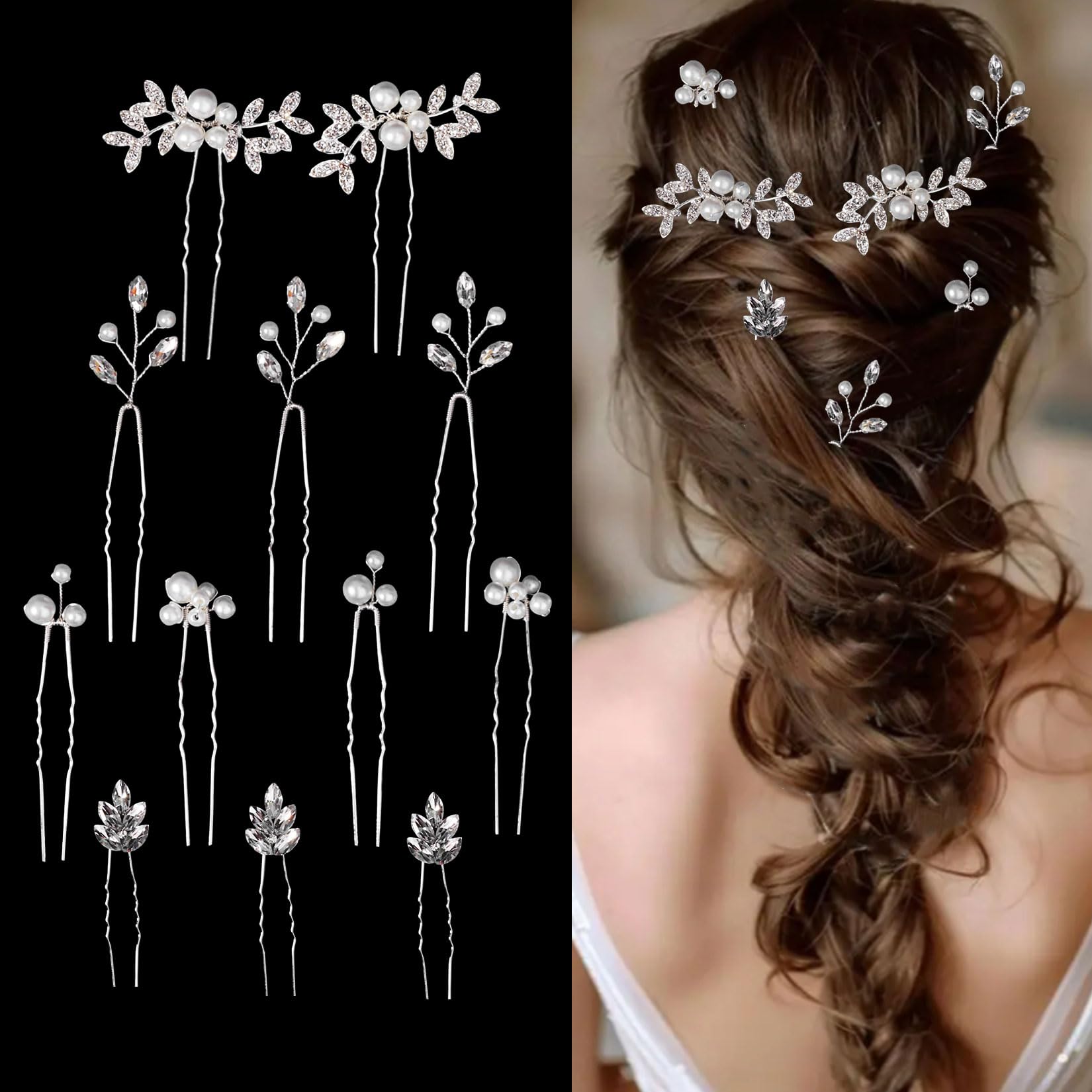 13 forcine per capelli da sposa con strass, accessorio per capelli da sposa per damigelle d'onore