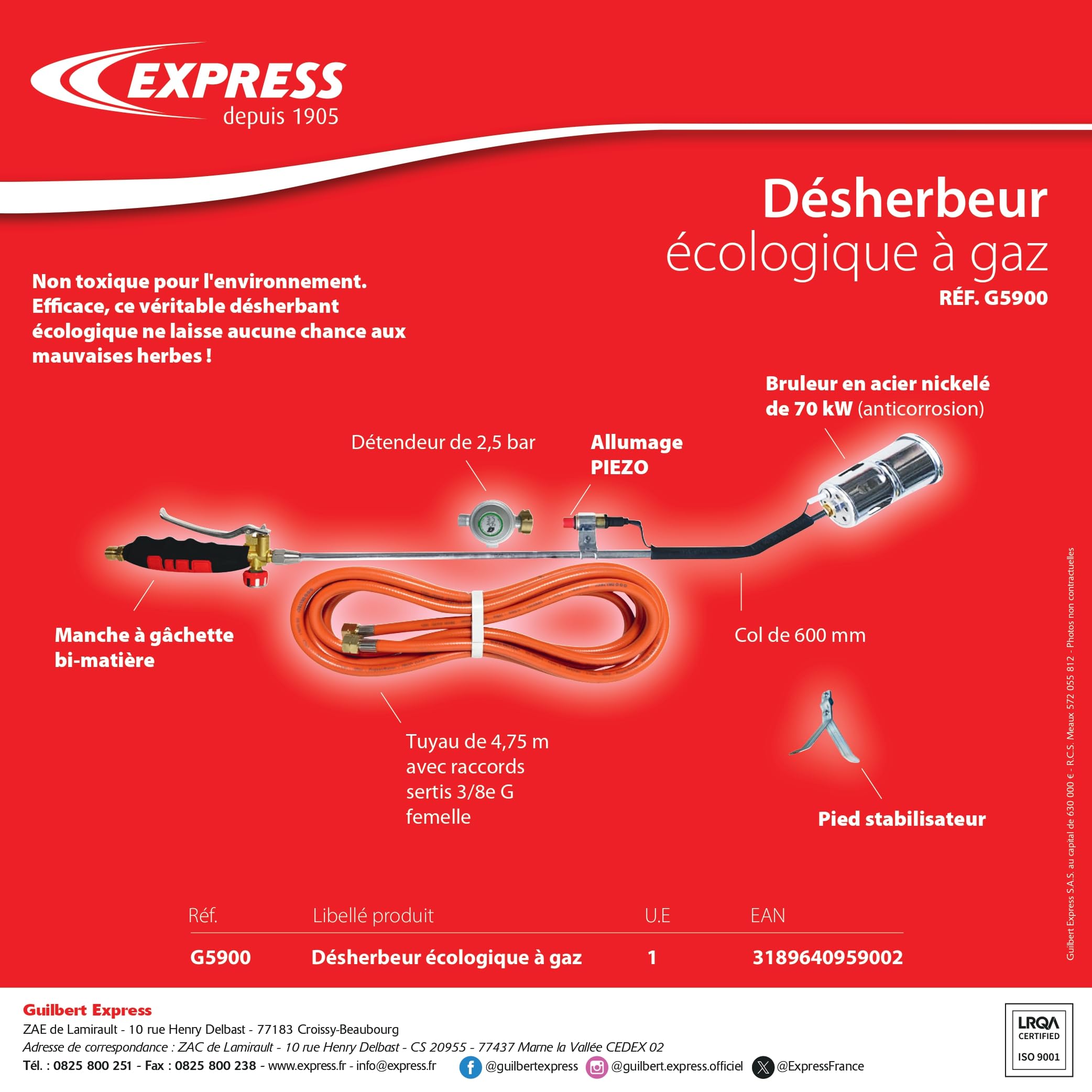 Express, 5200, Chalumeau à Gaz Butane de Plombier Standard + Accessoires - Débit Gaz 312 (g/h) - Puissance 4,3 kW - avec Accessoires Cercoflam et Lance Brûle Peinture à Flamme Plate
