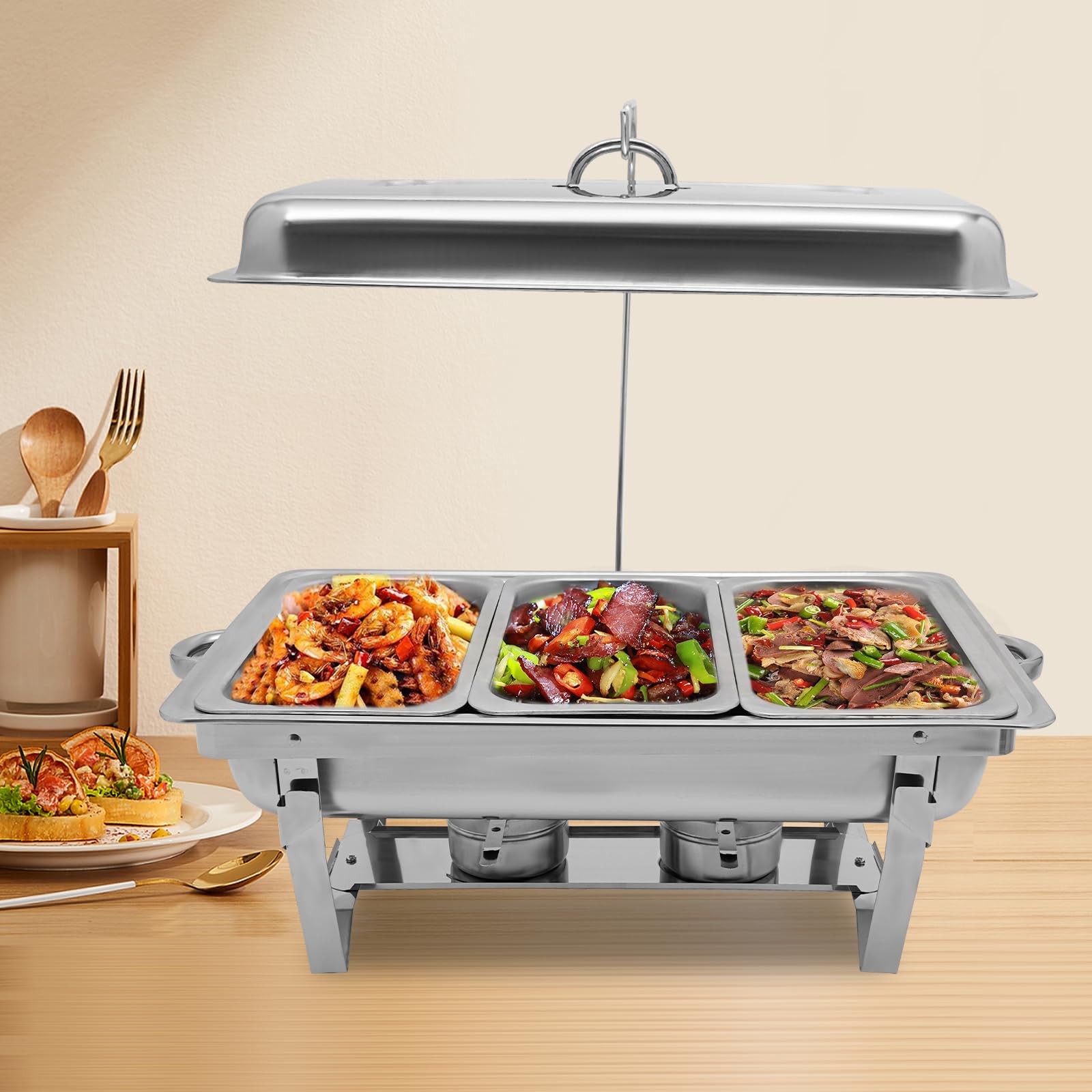 Chafing Dishes for Buffet, 9.5 QT Chafing Dishes Rectangular Chafing Dish Buffet Set with Lid, Fuel Holder Stainless Steel Chafing Dishes for Party, Restaurant, Hotel (Silver)