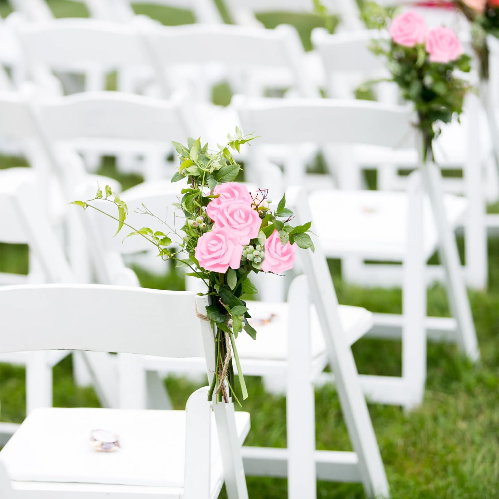 IPOPU 100 rose artificiali in schiuma, dall'aspetto realistico, rosa chiaro, per fai da te, matrimoni, baby shower, centrotavola, feste, decorazioni per la casa (rosa chiaro, senza stelo)