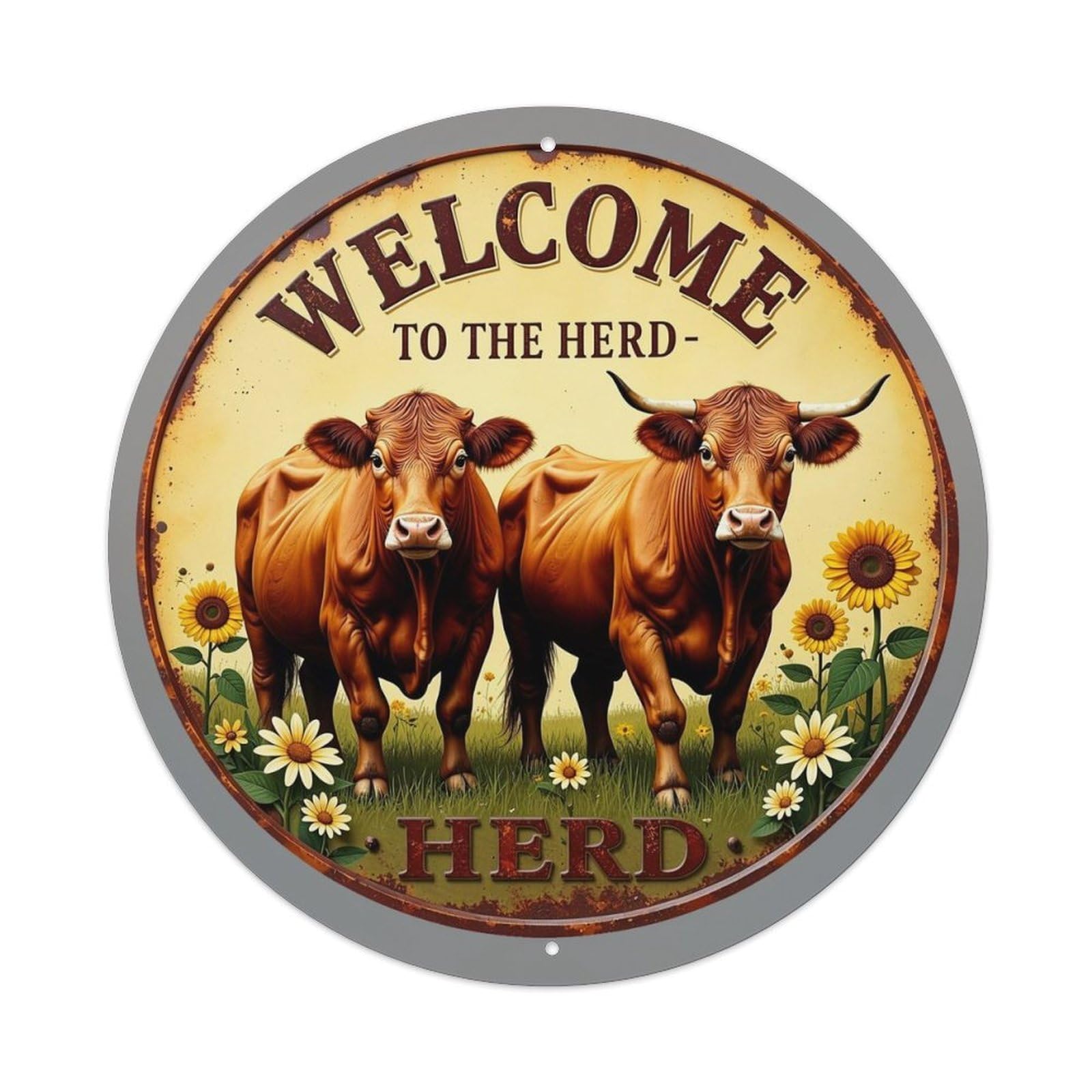 Welcome To The Herd Cows Tin Sign Metal Poster Vintage Metal Signs for Home Man Cave Bar Cafe Kitchen laundry room Wall Decorations 8x8 inches