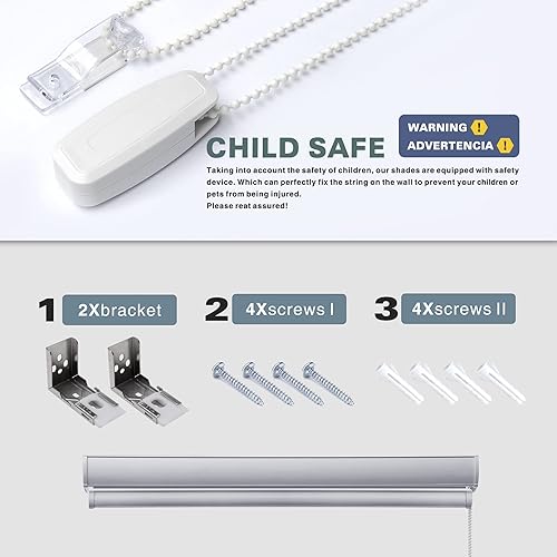 Miniatura 6 de Persianas enrollables con diseño de cebra personalizadas, persianas de doble capa con control de luz para día y noche (gris claro)
