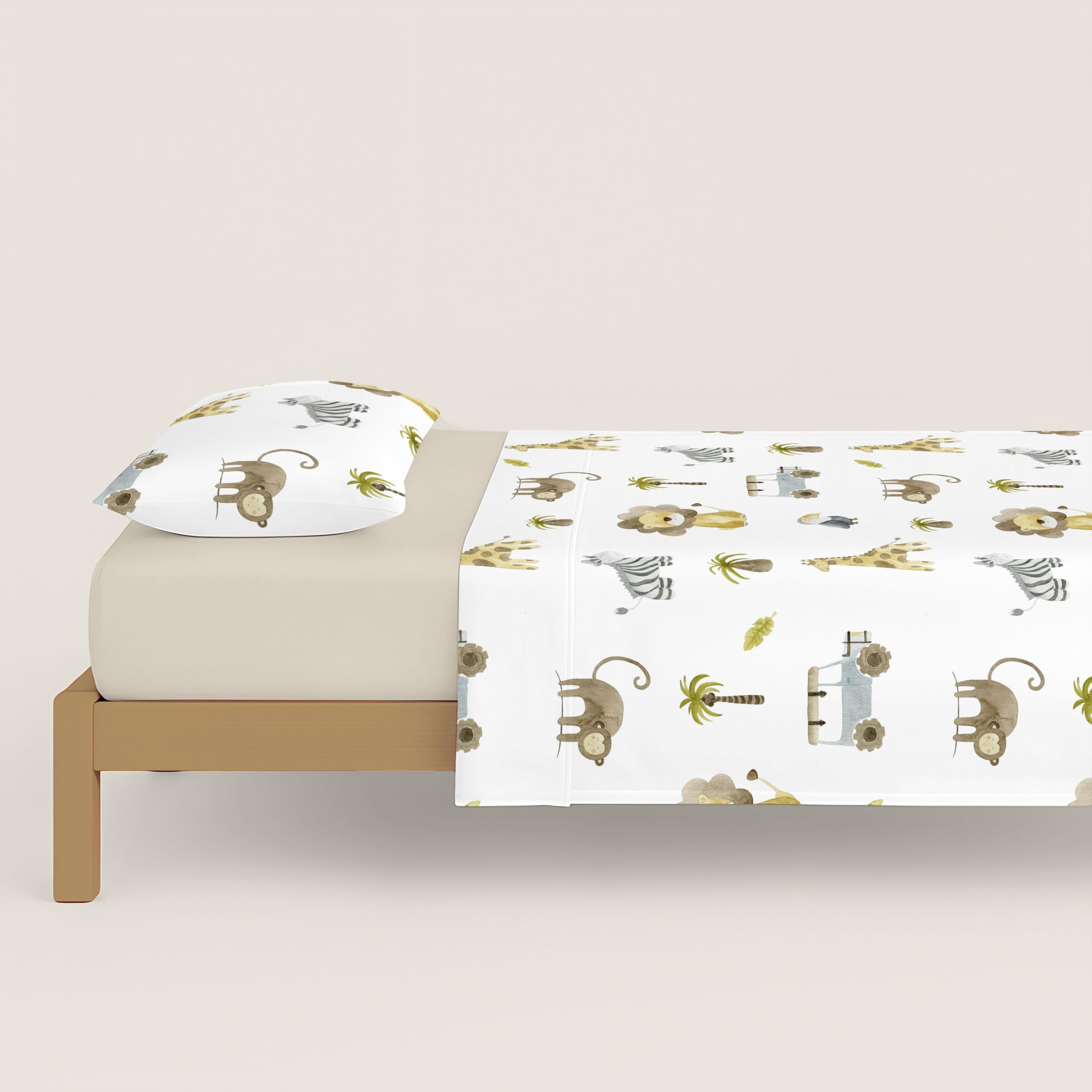 NATURALS CoolKids - Juego de Sábanas Infantil Serengeti (3 Piezas) - Cama 105 (180x270 cm) - 100% Algodón Suave y Transpirable - Fabricado en España