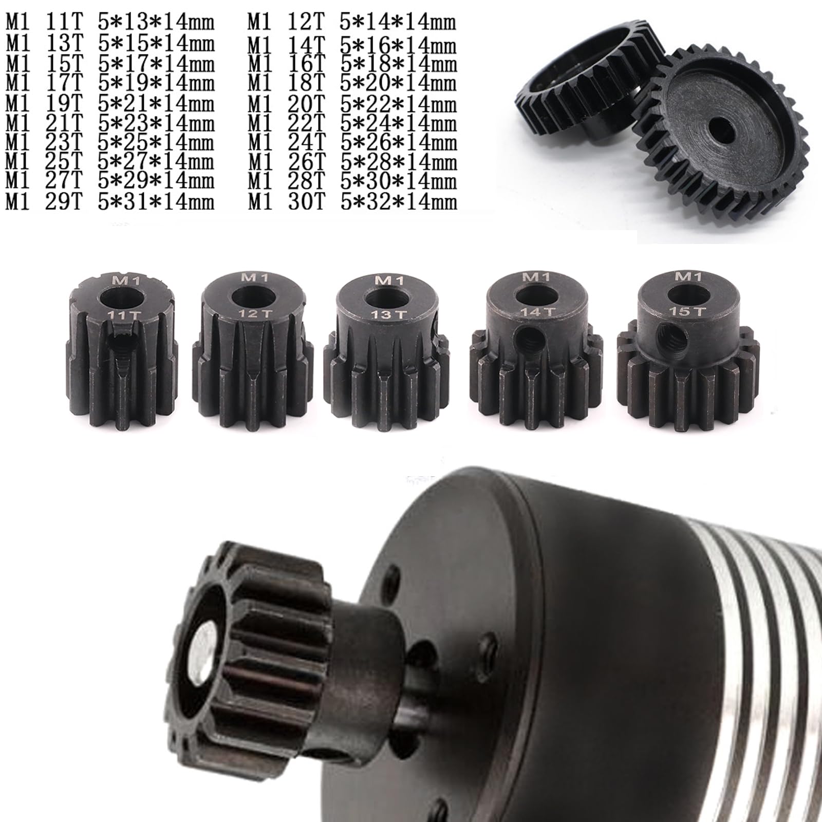 Amazon.co.jp: Mod 1 ピニオンギア 5mm セット 硬化鋼 11T 12T 13T 14T