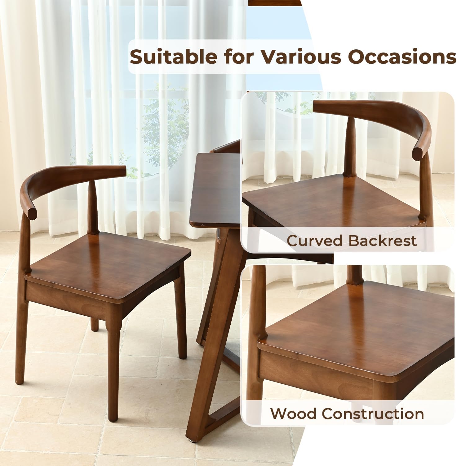 DELAVIN Solid Wood Dining Chairs Set of 4,Kitchen Chairs with Solid Oak Wood Legs, Farmhouse Style High Ladder Back Dining Room Chairs,Walnut
