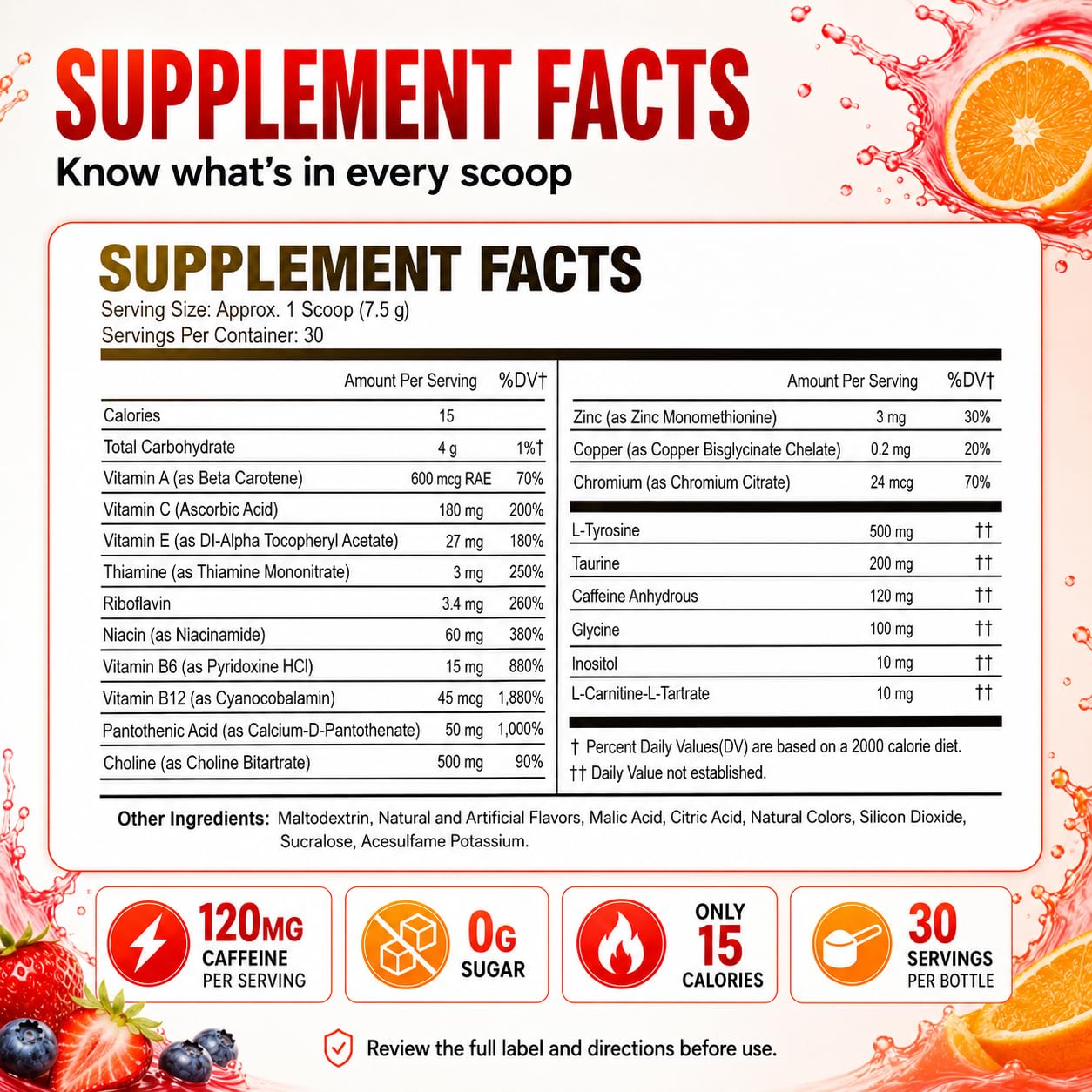 Sugar Free Energy Drink Powder - 18 Vitamins & Minerals, Fruit Punch Flavor — Amazon image 2